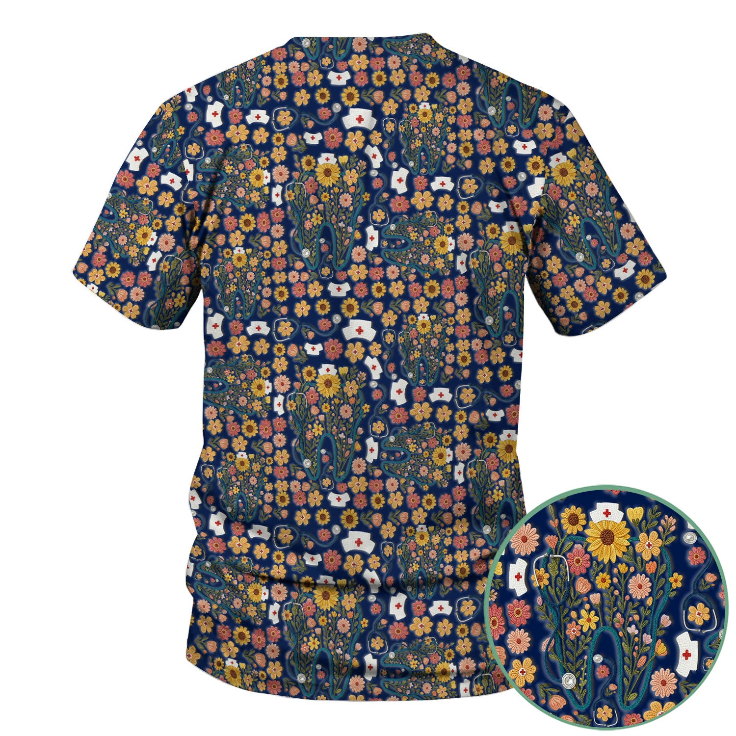 Boho Floral Tooth Scrub Top - Aesthetic Dental Scrubs for Women - Cute Flower Tooth Pattern Medical Uniform - Hygienist Christmas Gift