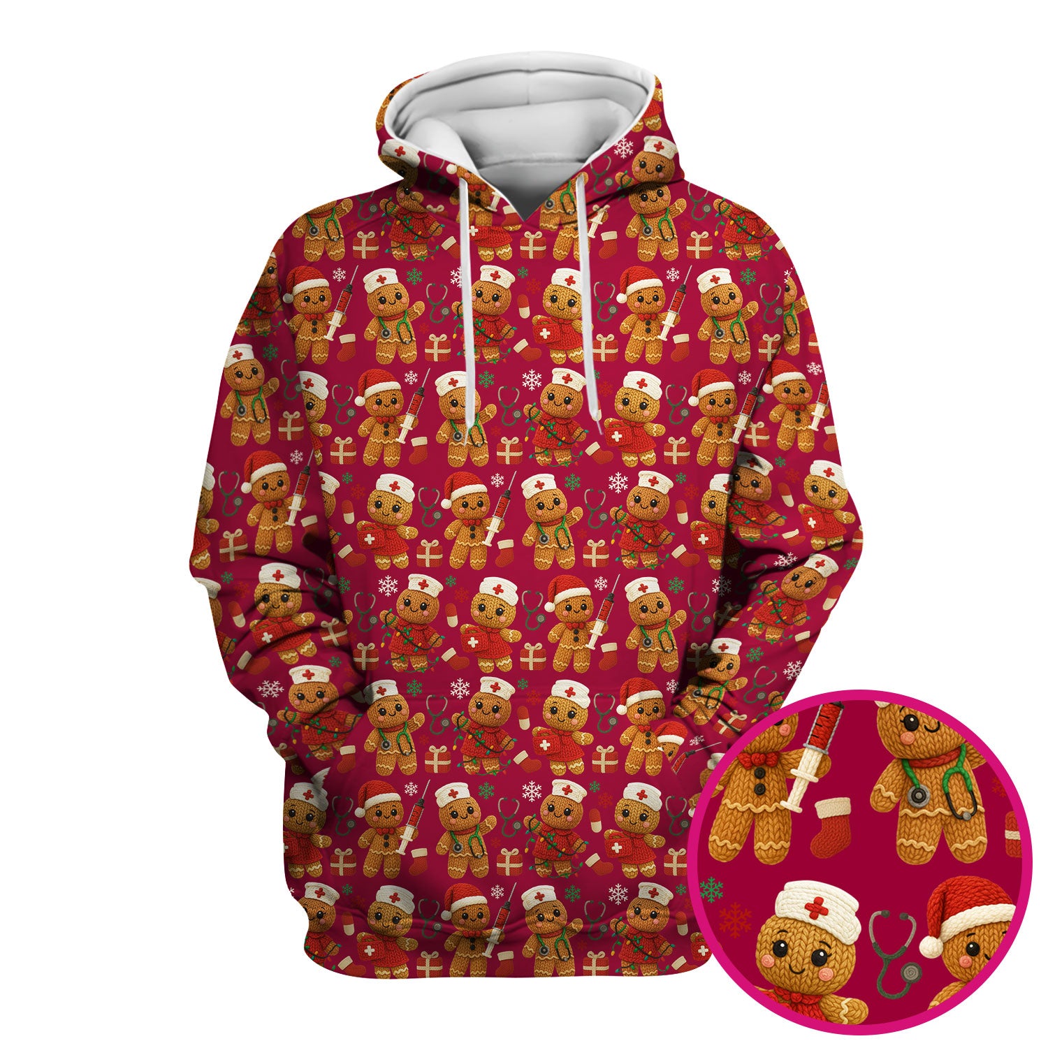 Christmas Scrub Tops for Women - Cute Gingerbread Nurse Pattern Medical Scrub Shirt - Festive Holiday Christmas Scrubs with Adorable Design