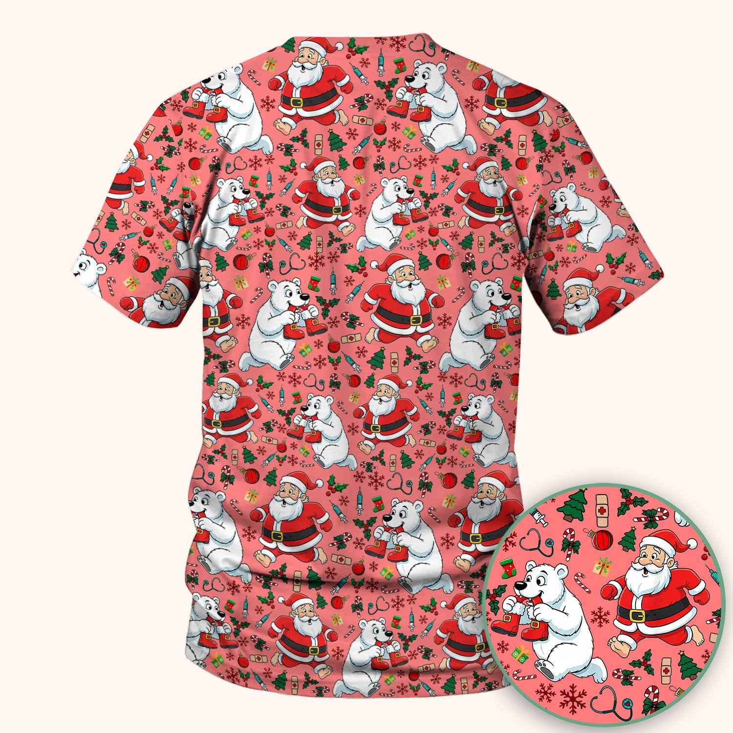 Christmas Santa & Polar Bear Scrub Top - Funny Holiday Nurse Shirt for Women - Cute Winter Medical Uniform