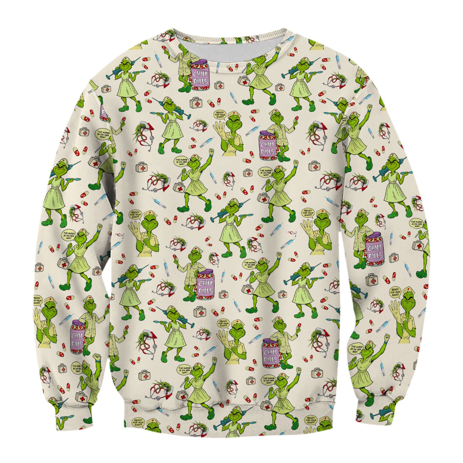 Funny Grinch Nurse Scrub Top Multi Color - Chill Pills Nursing Scrub Shirt - Cute Christmas Holiday Workwear with Pockets