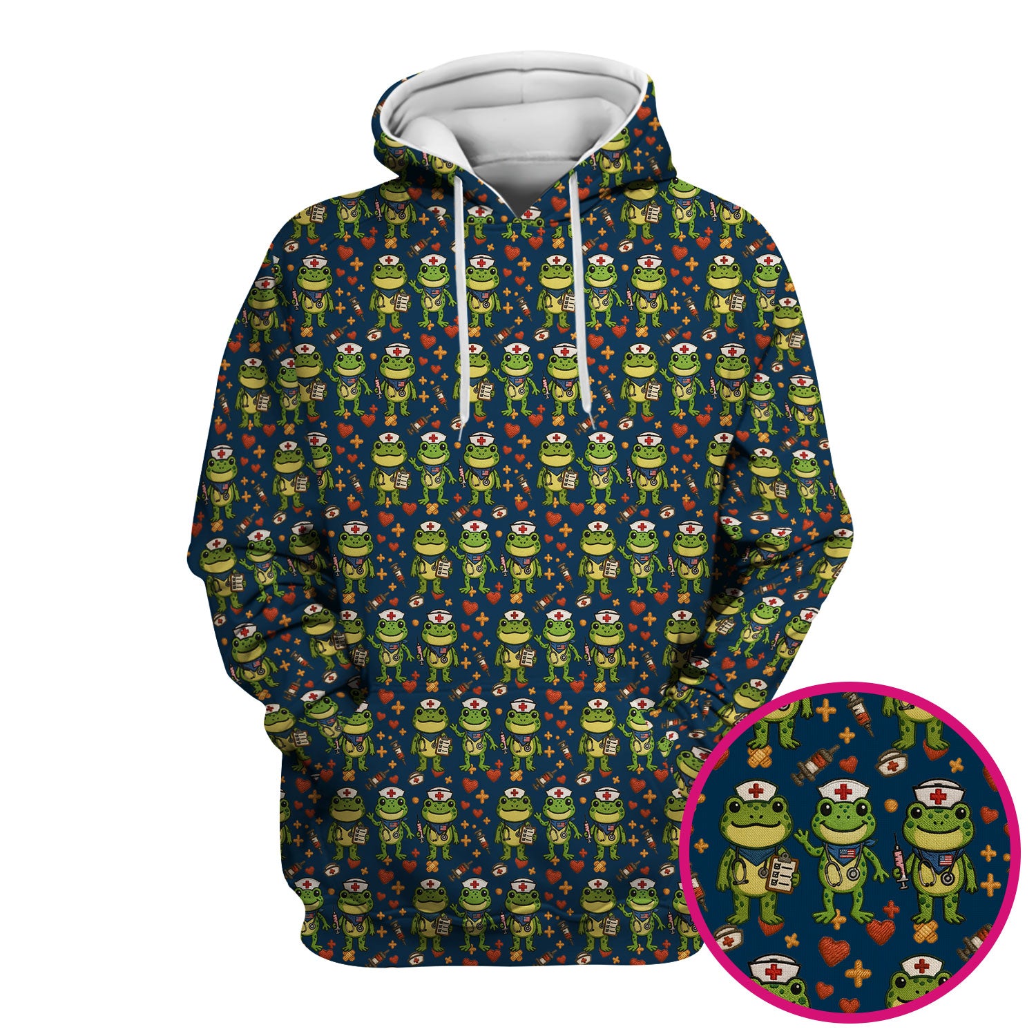 Frog Pattern Scrub Top, Cute Frog Scrub Shirt, Breathable Fabrics Nursing Uniform