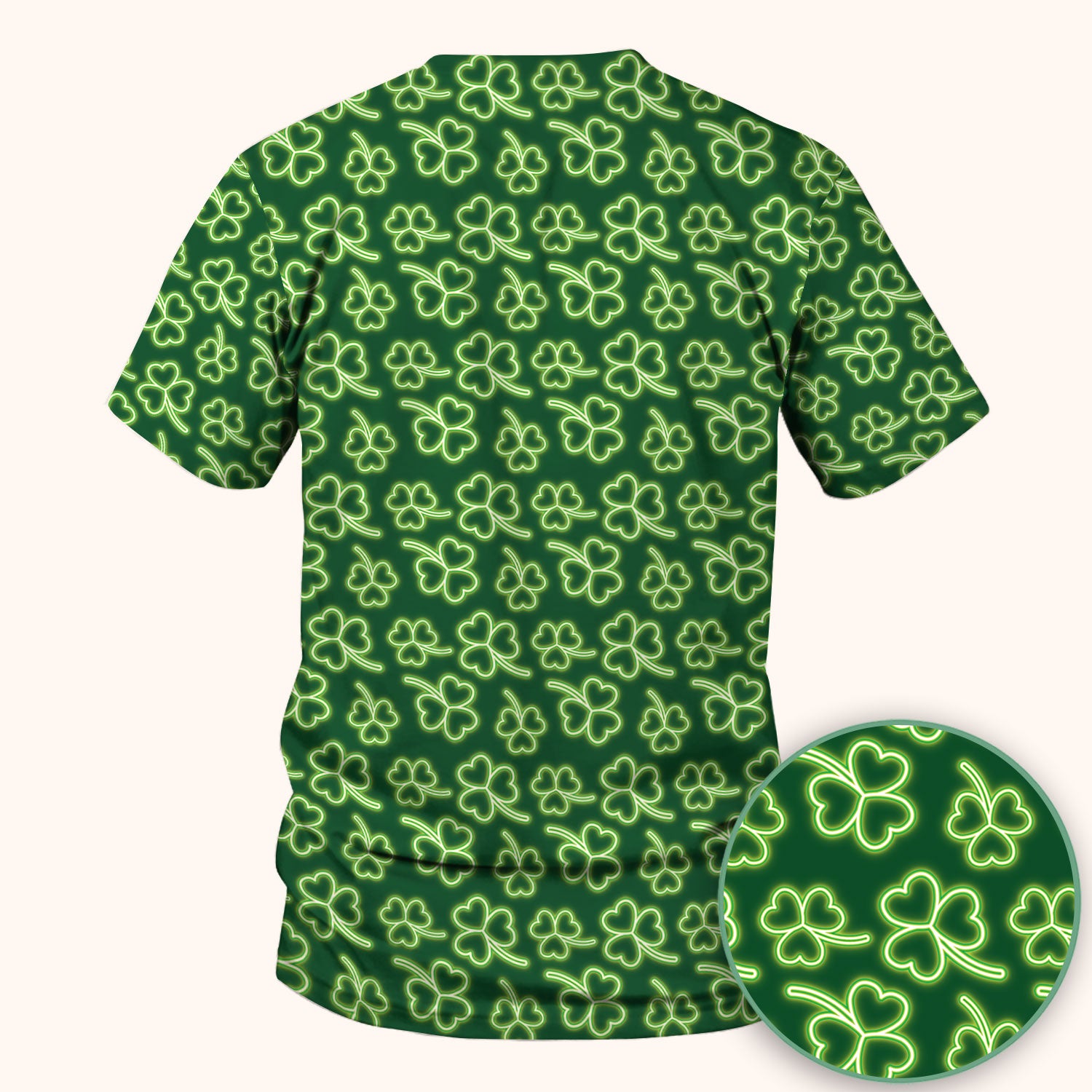 Neon Shamrock Nurse Scrub Top, St. Patrick’s Day Glow Green Pattern Pattern Shirt,  Breathable Fabrics Nursing Uniform