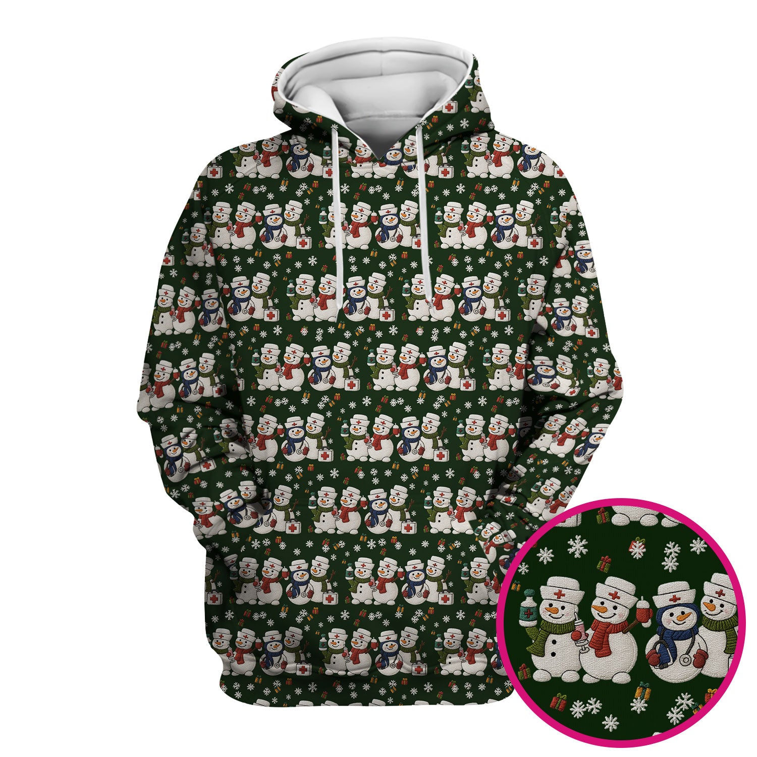 Cute Christmas Snowman Nurse Pattern Scrub Top, Breathable Fabrics Nursing Uniform