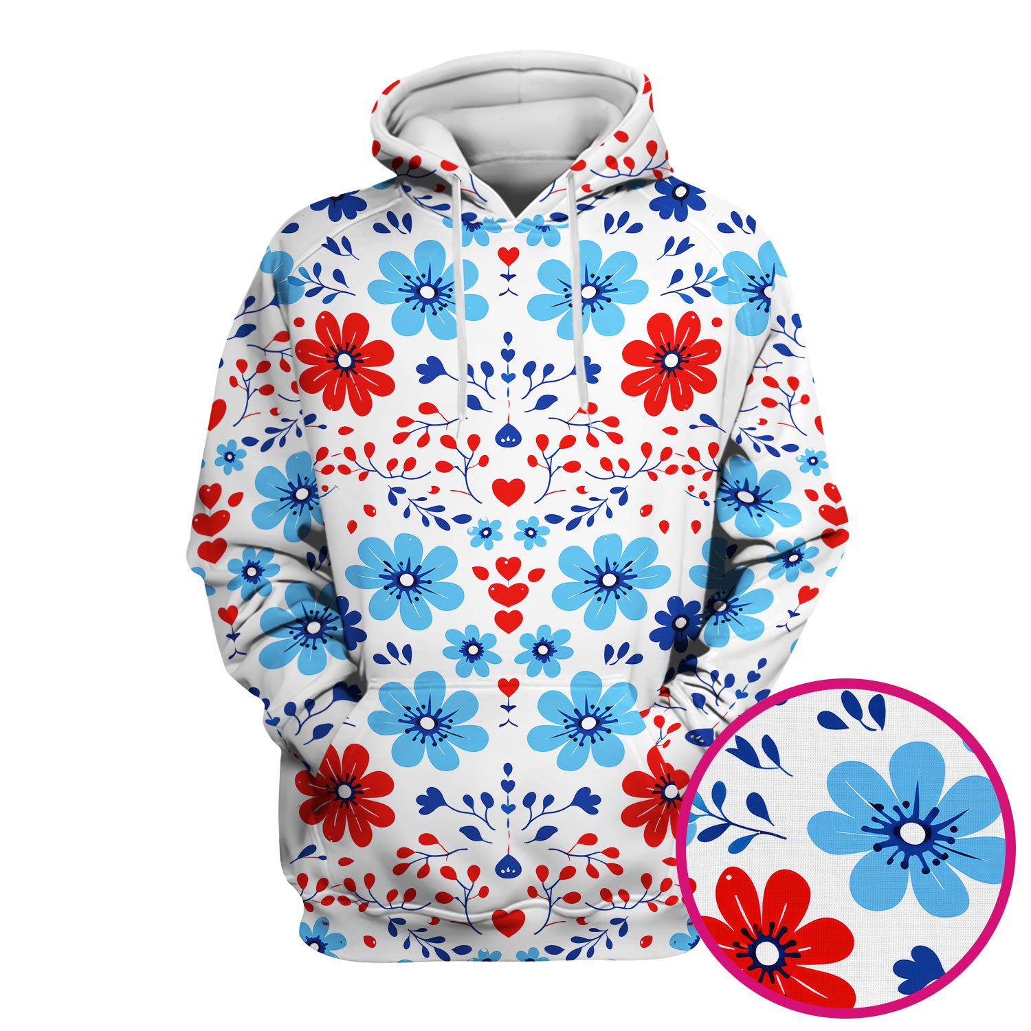 Symmetrical Folk Floral Heart Pattern Scrub Top, Breathable Fabrics Nursing Uniform