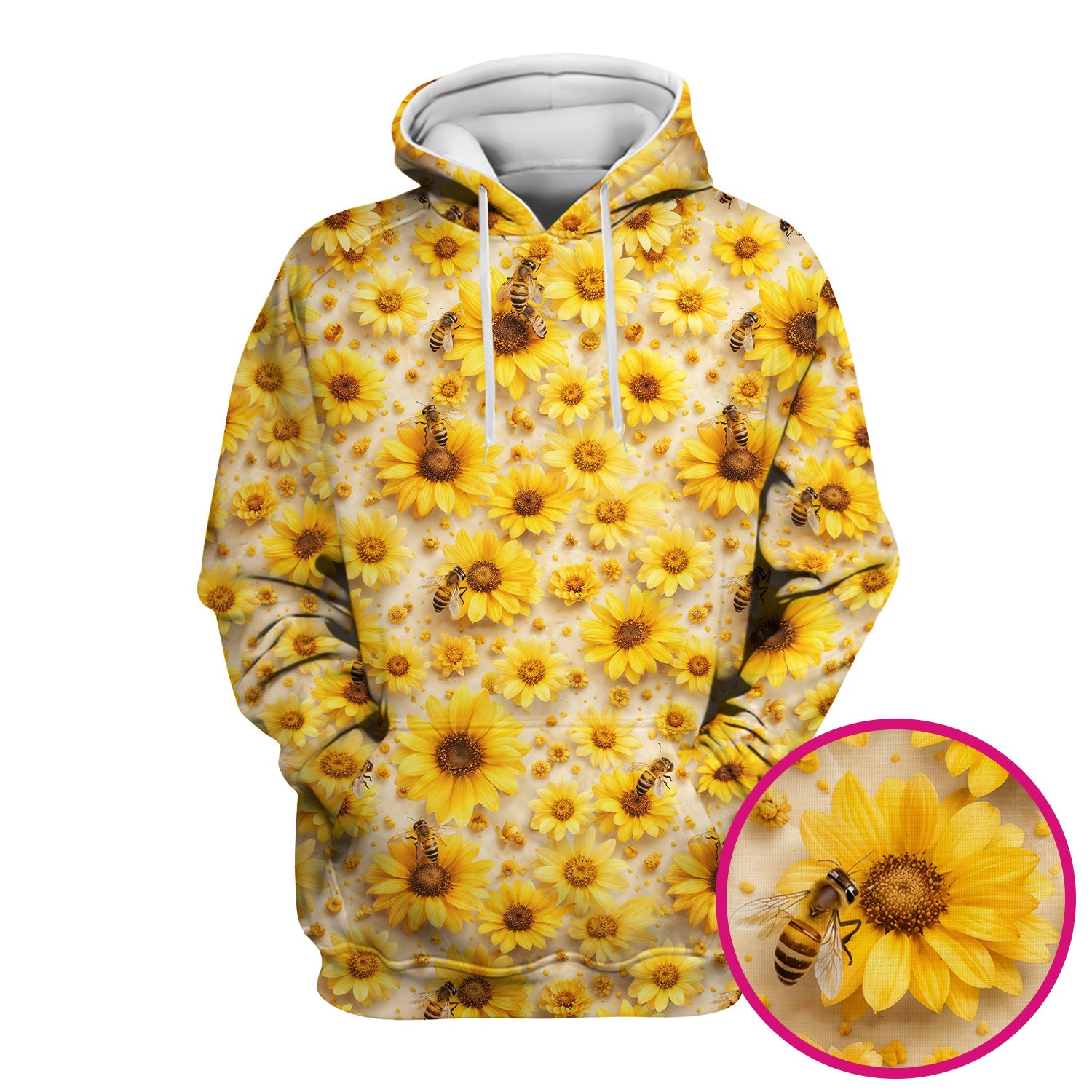 Yellow Sunflower Bee Garden Bloom Pattern Scrub Top, Breathable Fabrics Nursing Uniform