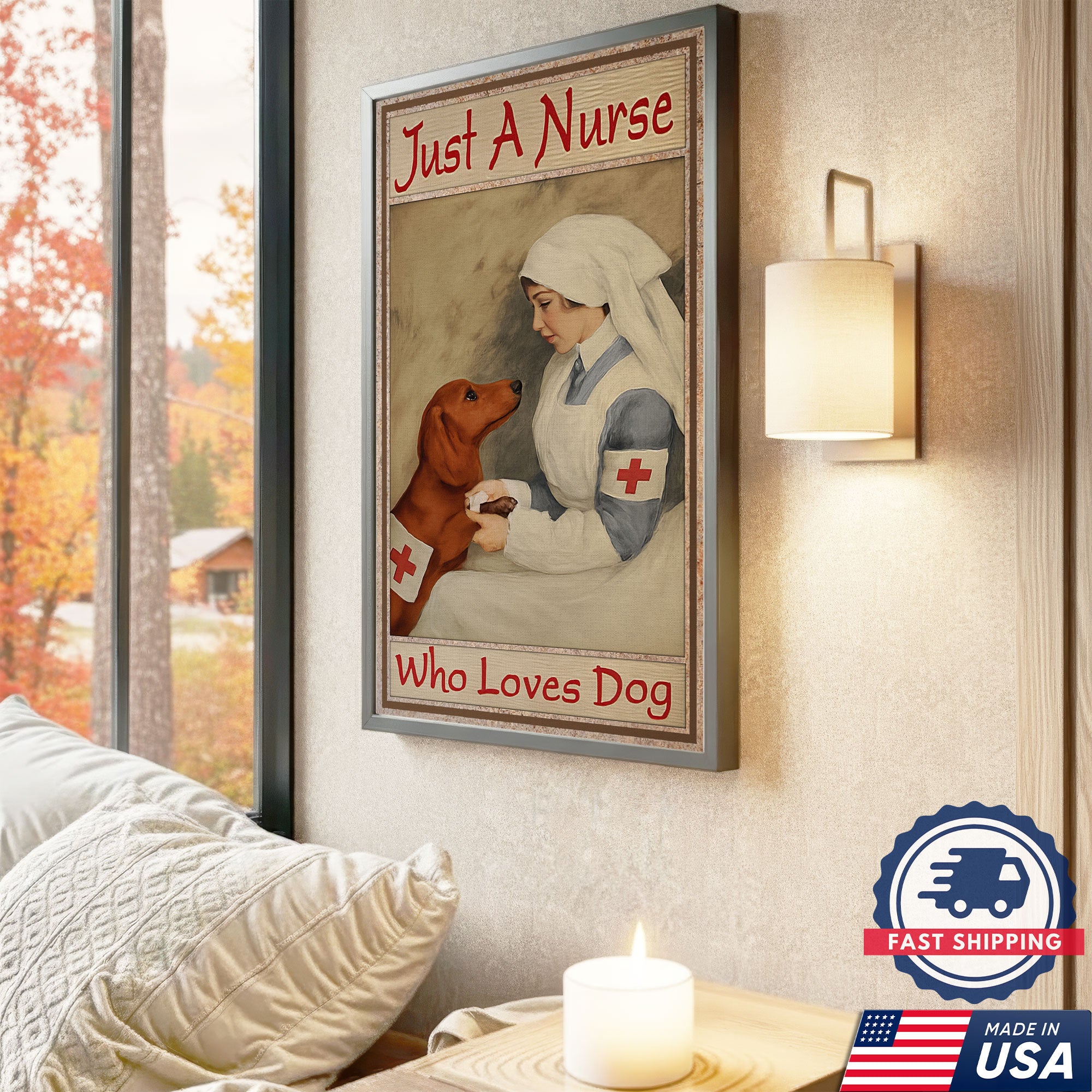 Nurse And Dog Canvas, Funny Medical Worker Wall Art Canvas, Animal Lover Decor, Gift For Nursing