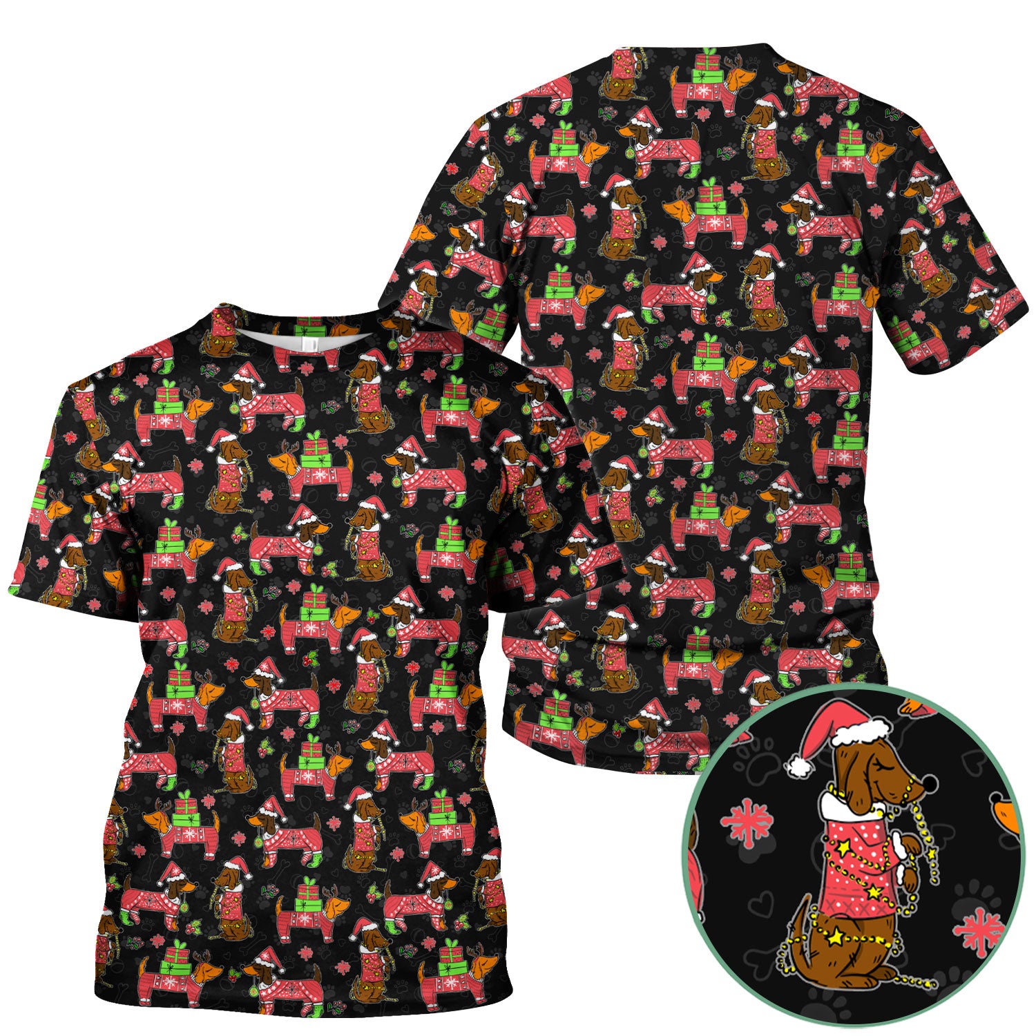Christmas Wiener Dog Nurse Scrub Shirt - Cute Dachshund in Santa Hat - Funny Holiday Medical Uniform RN LPN CNA Gift for Women