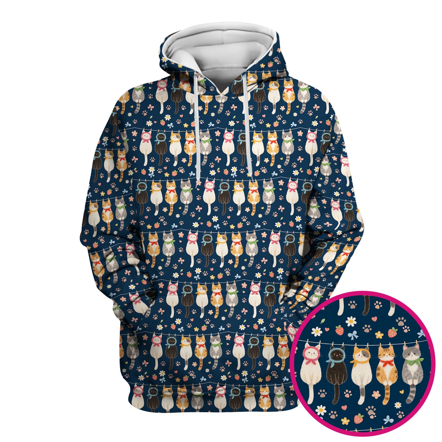 Cute Cat Clothesline Pattern Scrub Top, Comfortable Scrubs for Nurses