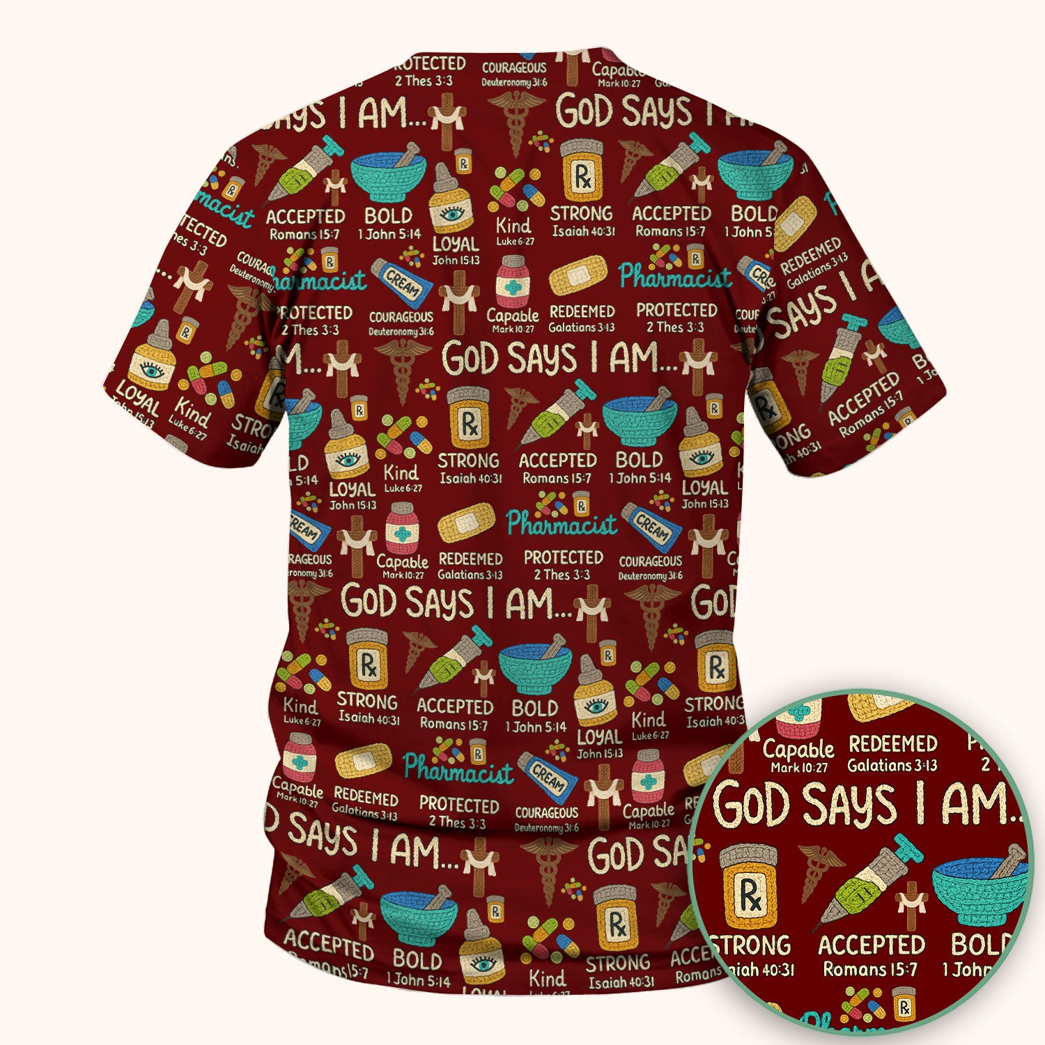 God Says I Am Pharmacist Scrub Top - Christian Pharmacy Scrubs for Women - Faith Inspired Medical Uniform - Bible Verse Nurse Shirt