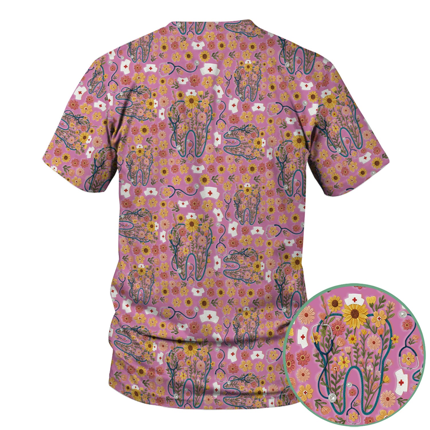 Boho Floral Tooth Scrub Top - Aesthetic Dental Scrubs for Women - Cute Flower Tooth Pattern Medical Uniform - Hygienist Christmas Gift