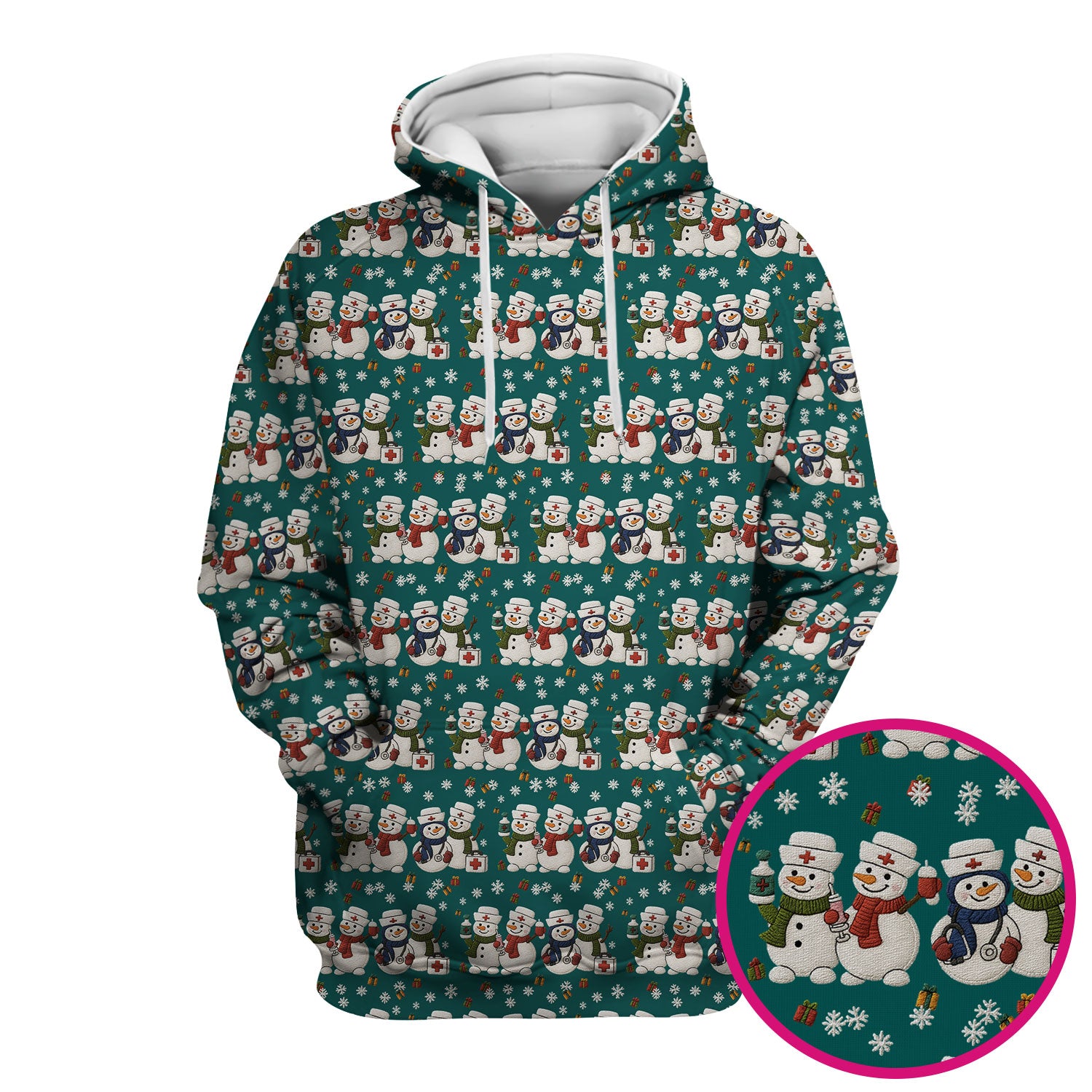 Cute Christmas Snowman Nurse Pattern Scrub Top, Breathable Fabrics Nursing Uniform