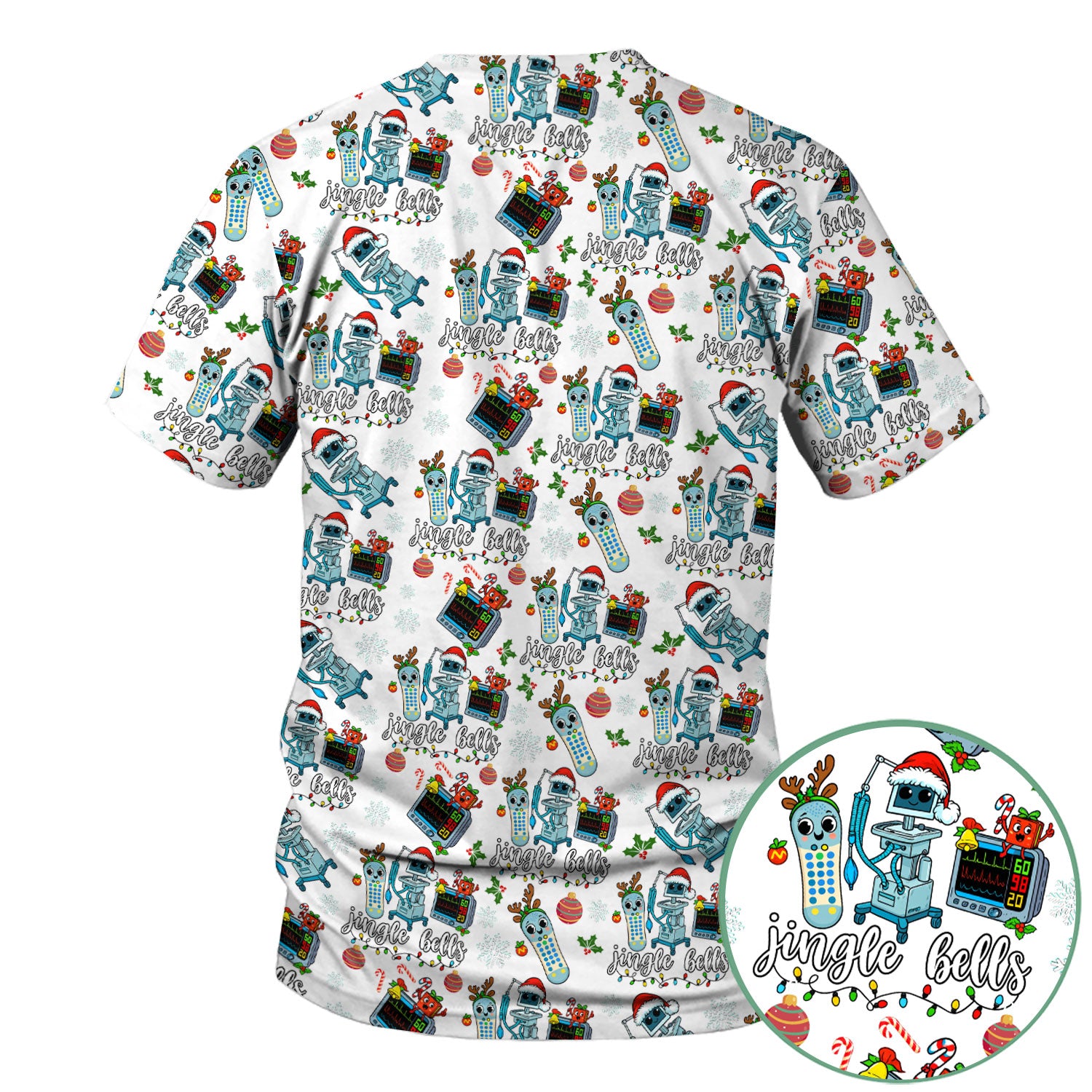 Jingle Bells Christmas Scrub Top - Funny Xmas Scrubs for Nurses - Breathable Fabrics Nursing Uniform for RN CNA LPN
