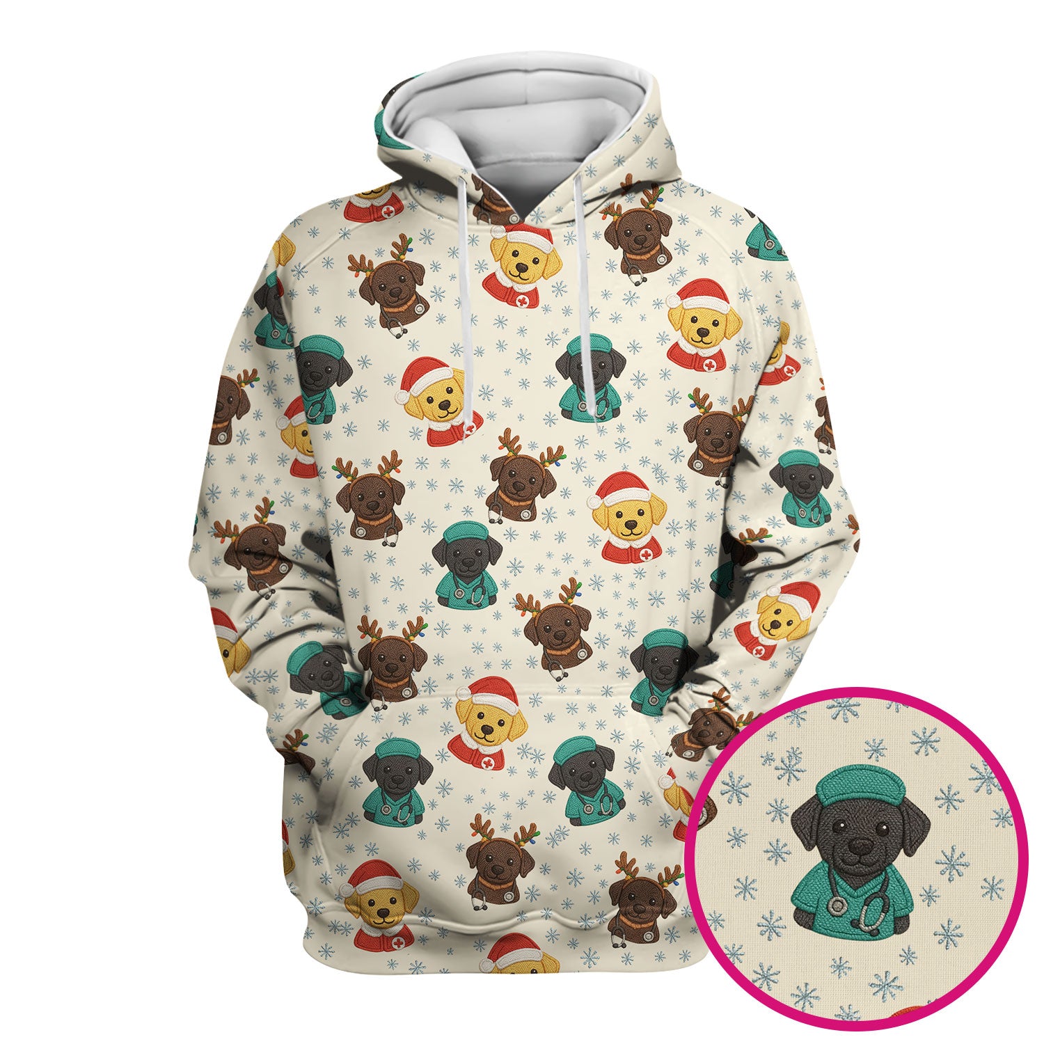 Christmas Dog Pattern Scrub Top, Cute Puppy Nurse Scrub Shirt, Holiday Nursing Uniform