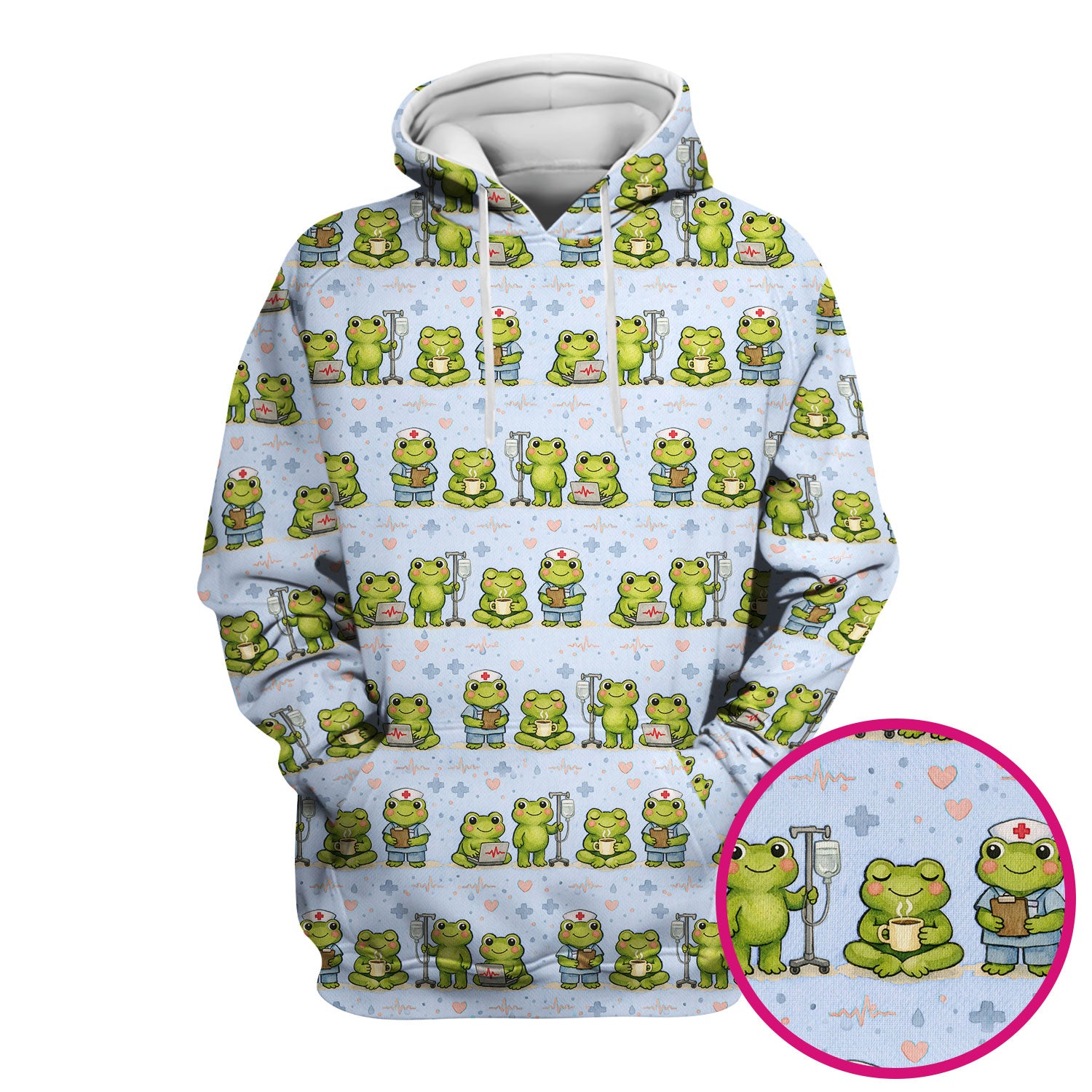 Adorable Frog Nurse Various Poses Print Scrub Top, Comfortable Scrubs for Nurses