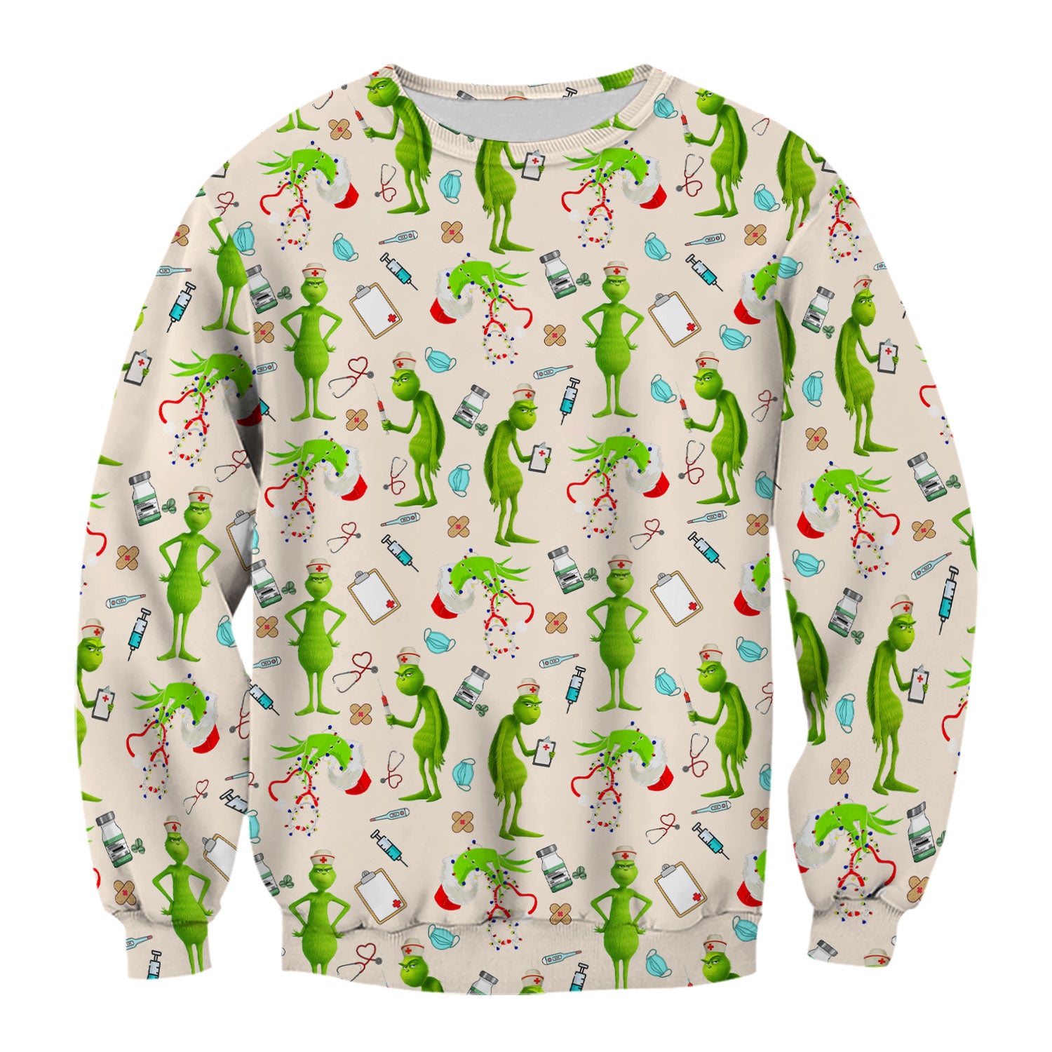 Funny Grinch Nurse Scrub Top Multi Color - Christmas Scrub Shirt for Women - Cute Holiday Nursing Work Shirt with Pockets