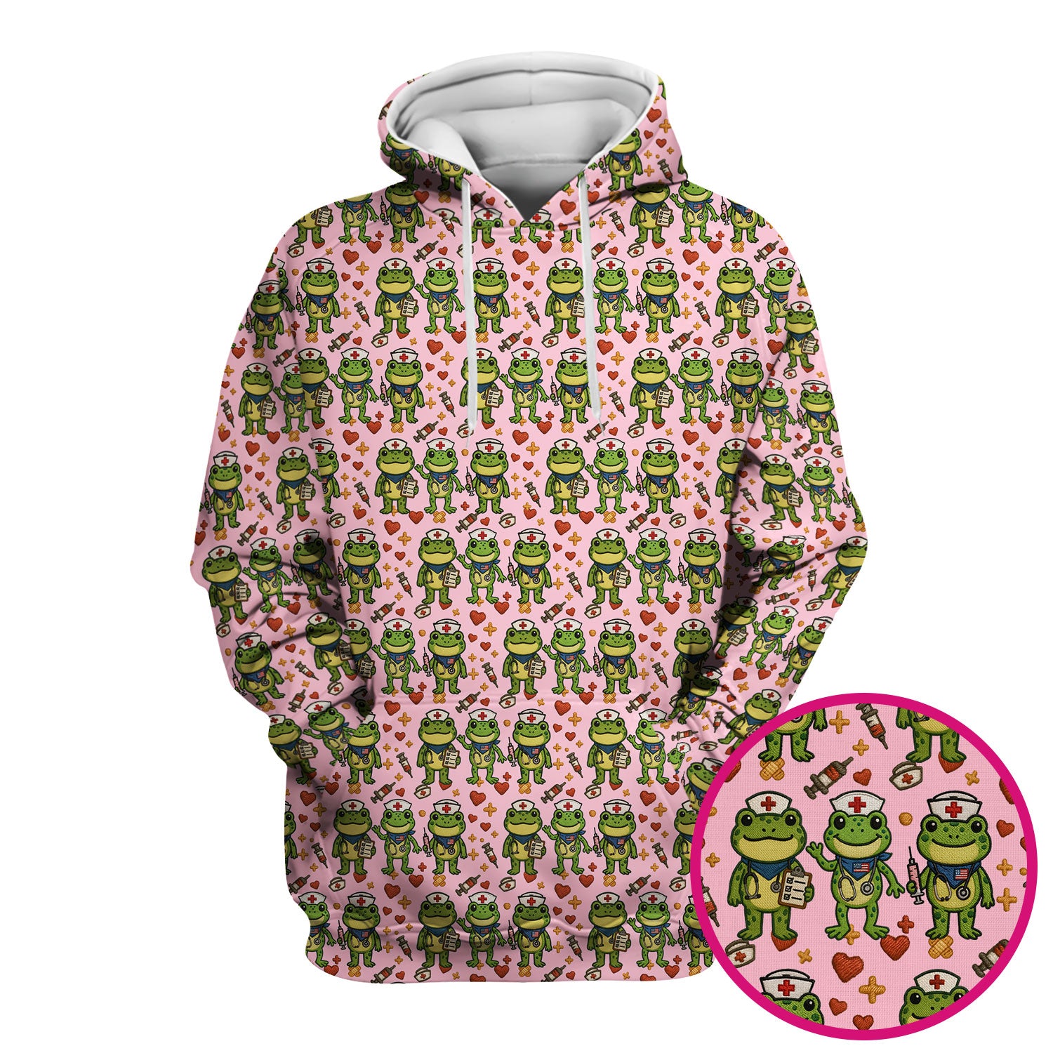 Frog Pattern Scrub Top, Cute Frog Scrub Shirt, Breathable Fabrics Nursing Uniform