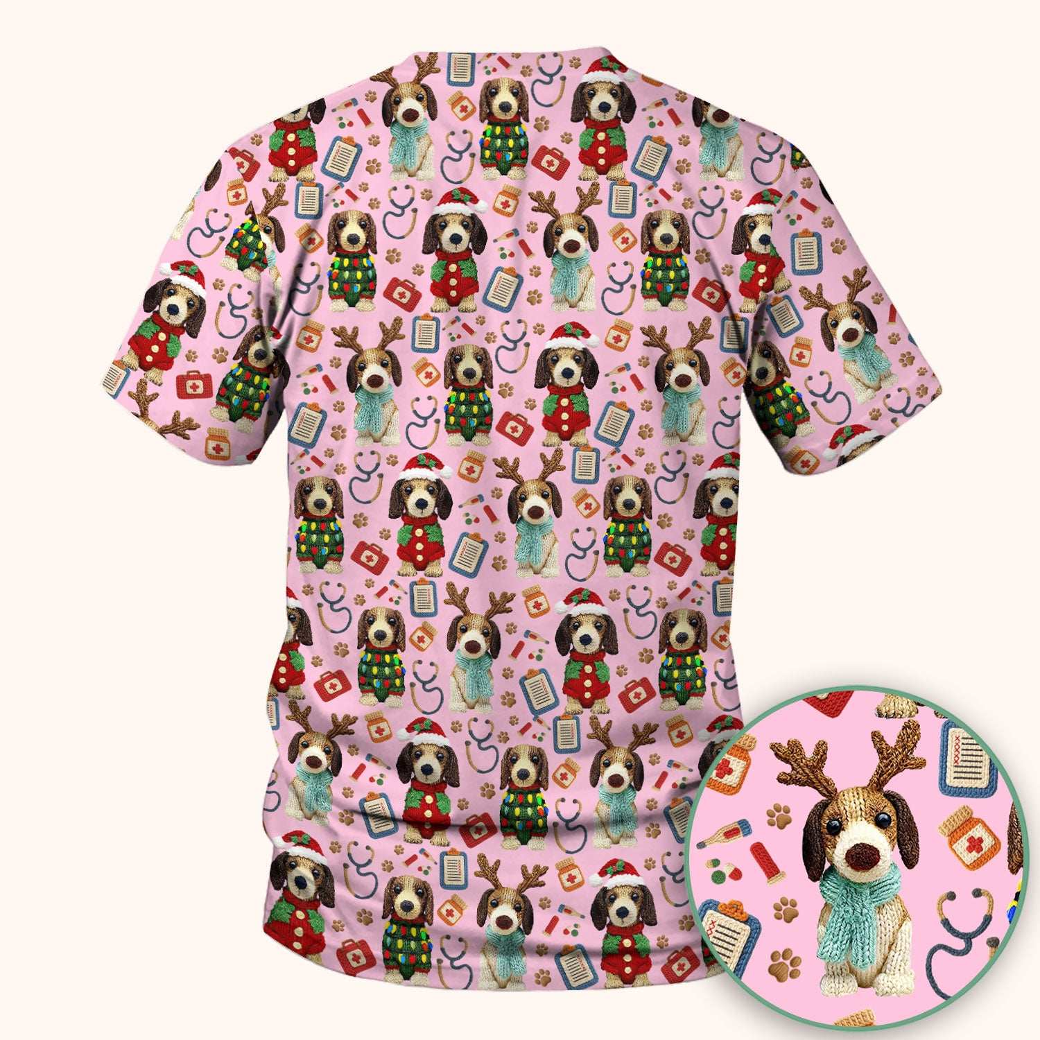 Christmas Doxie Scrubs for Women - Cute Dachshund Christmas Scrub Top for Nurses - Funny Medical Uniform Gift