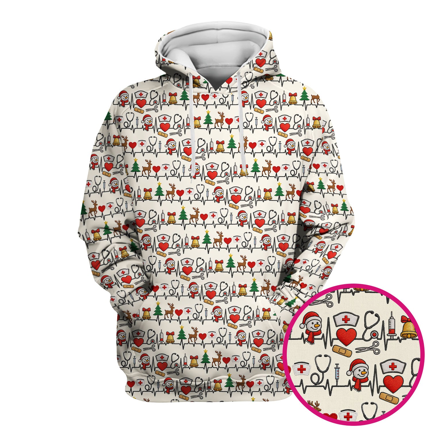 Cute Snowman Nurse Scrub Top, Christmas Holiday Medical Uniform For Nursing, Festive Heartbeat Print Nurse Shirt