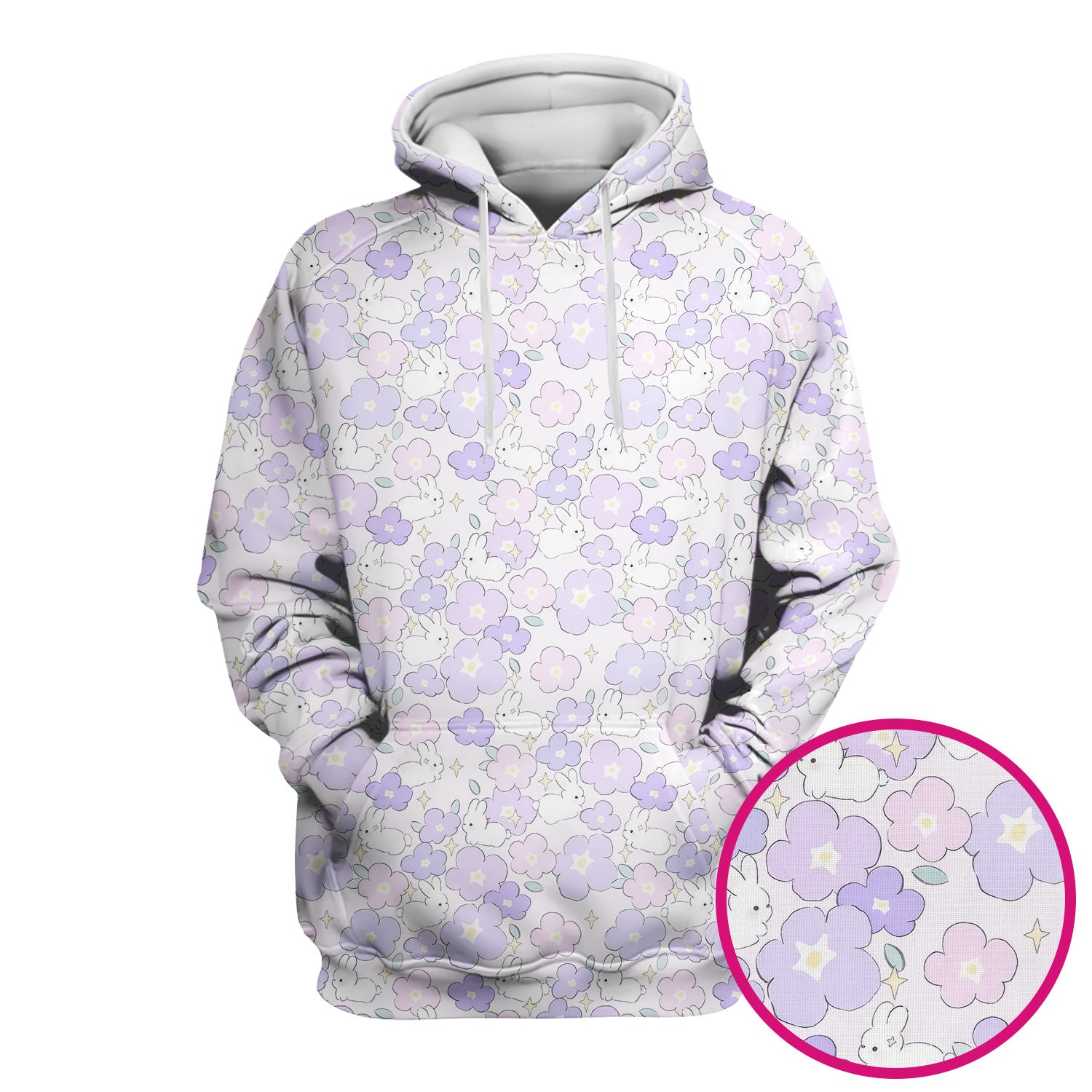 Cute Bunny Floral Pastel Pattern Scrub Top, Breathable Fabrics Nursing Uniform