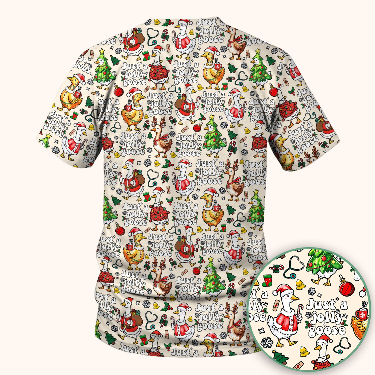 Christmas Goose Scrub Top for Nurse - Funny Jolly Holiday Medical Shirt for Women