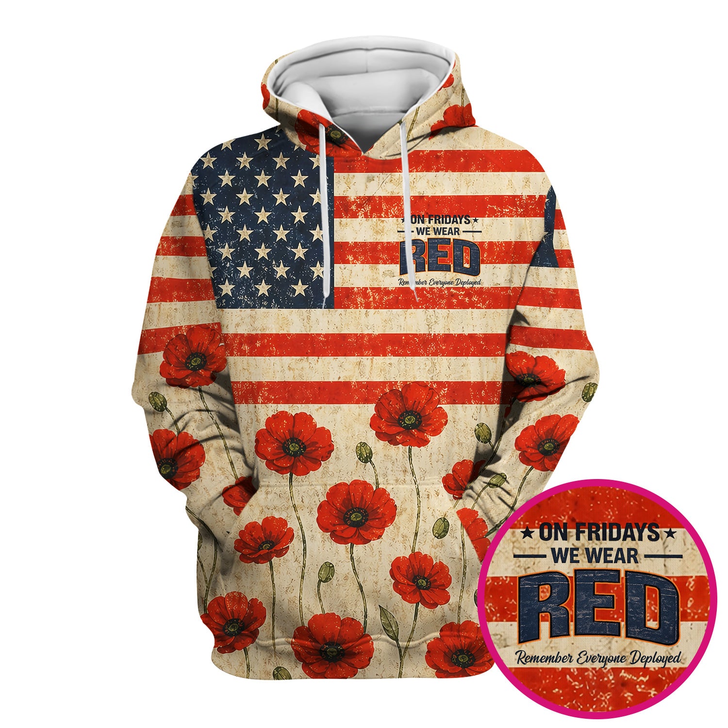 Patriotic American Flag Poppy Flower Pattern Scrub Top, Comfortable Scrubs for Nurses