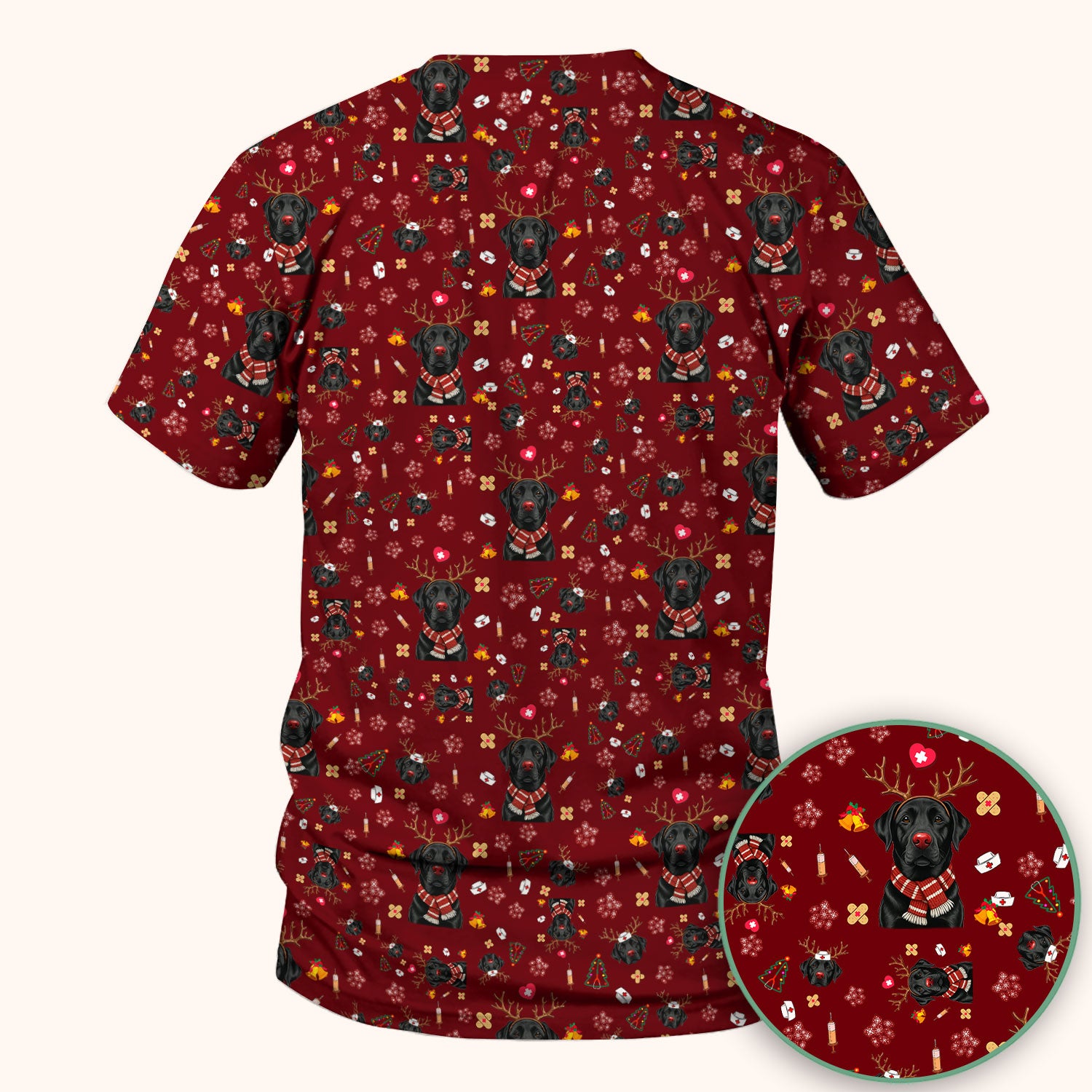 Funny Black Lab Reindeer Scrub Top - Christmas Dog Nurse Shirt - Cute Holiday Medical Uniform Gift for RN LPN CNA