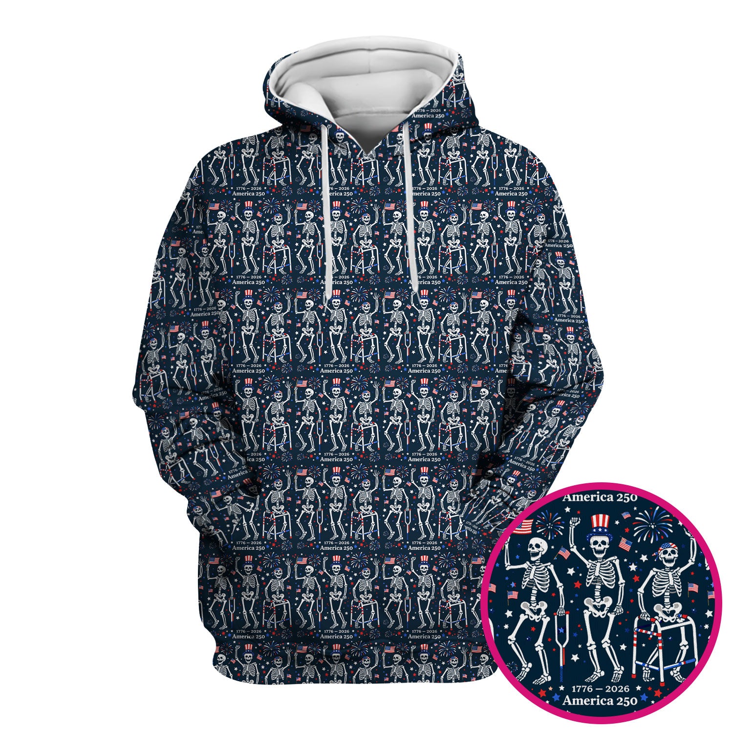 Festive Patriotic Skeleton America 250 Pattern Scrub Top, Comfortable Scrubs For Nurses