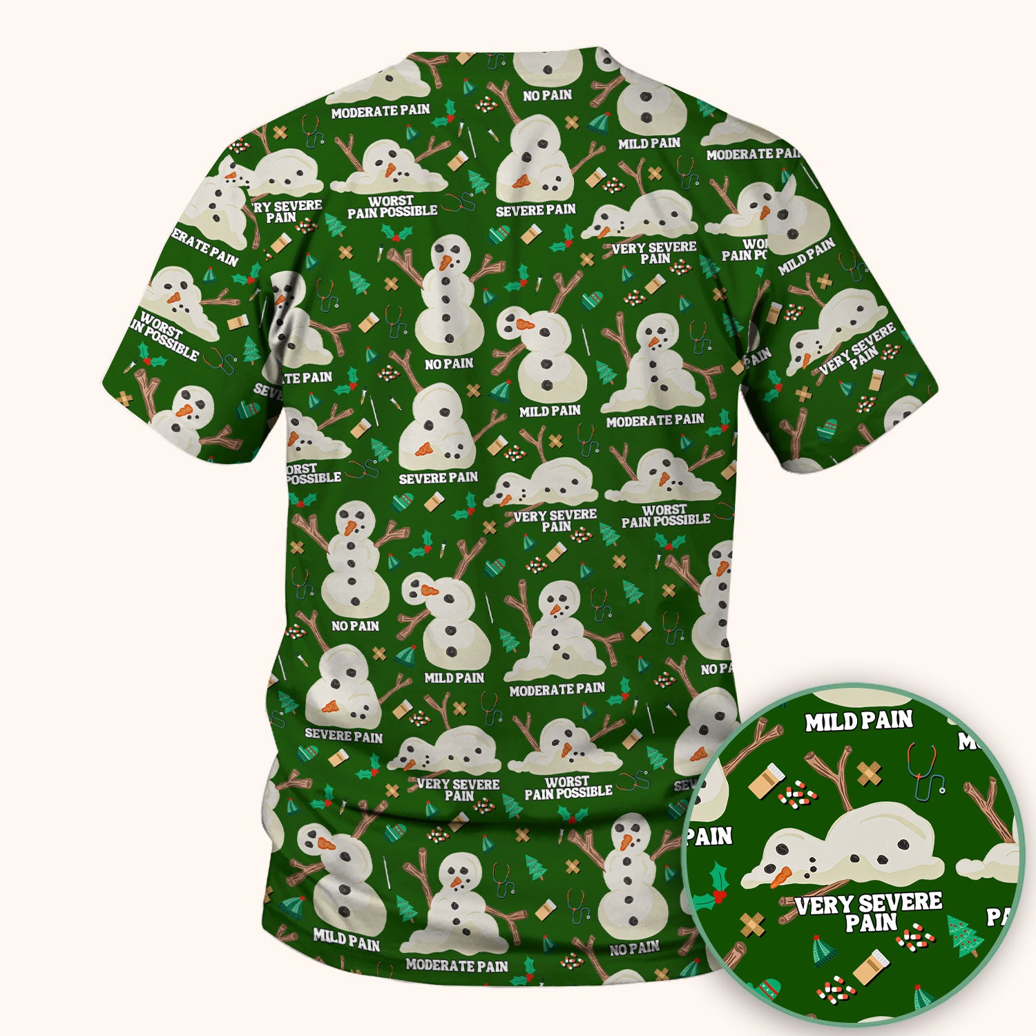 Funny Snowman Pain Scale Scrub Top for Nurse - Christmas Medical Shirt for Women RN LPN CNA - Cute Winter Nursing Uniform