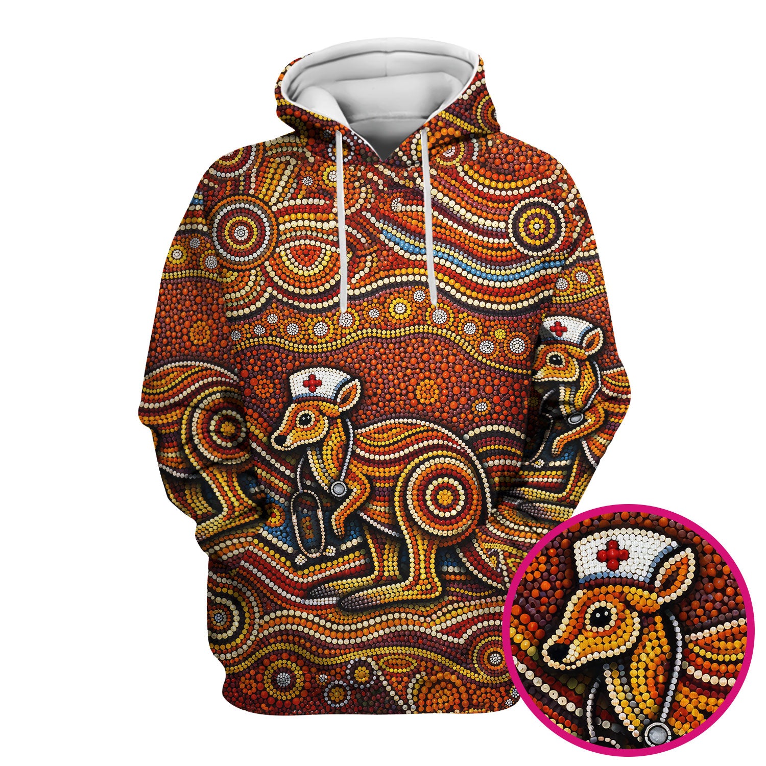 Australian Aboriginal Nurse Scrub Top, Kangaroo Dot Art Medical Nurses Shirt, Breathable Fabrics Nursing Uniform
