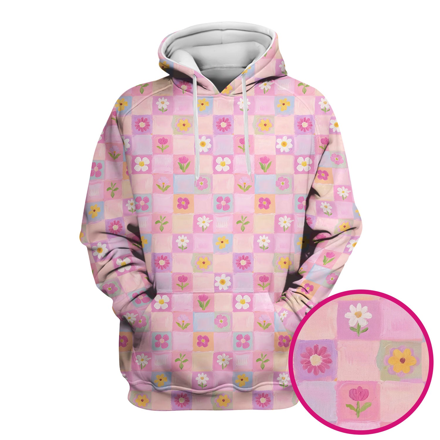 Lovely Pastel Floral Patchwork Pattern Scrub Top, Comfortable Scrubs For Nurses