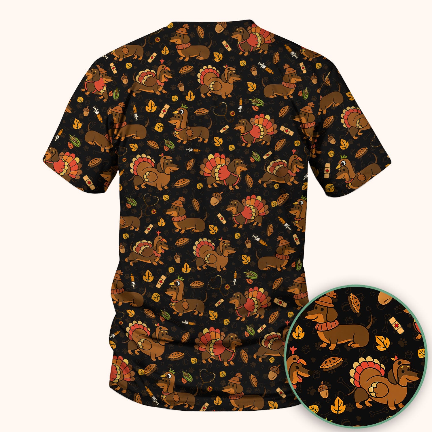 Thanksgiving Dachshund Scrubs Top - Cute Dog Turkey Medical Uniform Shirt for Nurses - Funny Holiday Gift