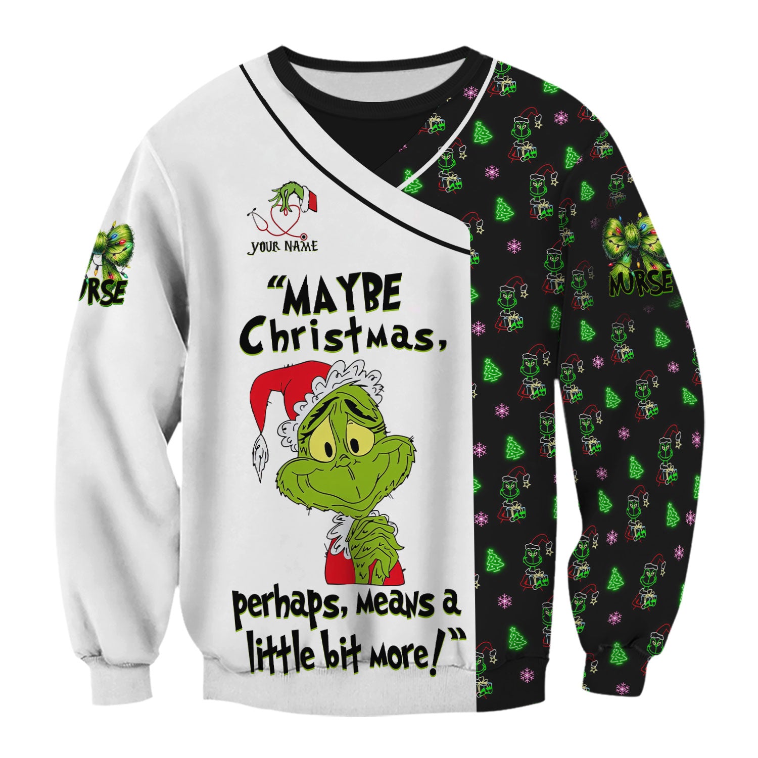 Custom Name Nurse Christmas Shirt- Funny Grinch Medical Graphic Tee - Gift for CNA RN LPN