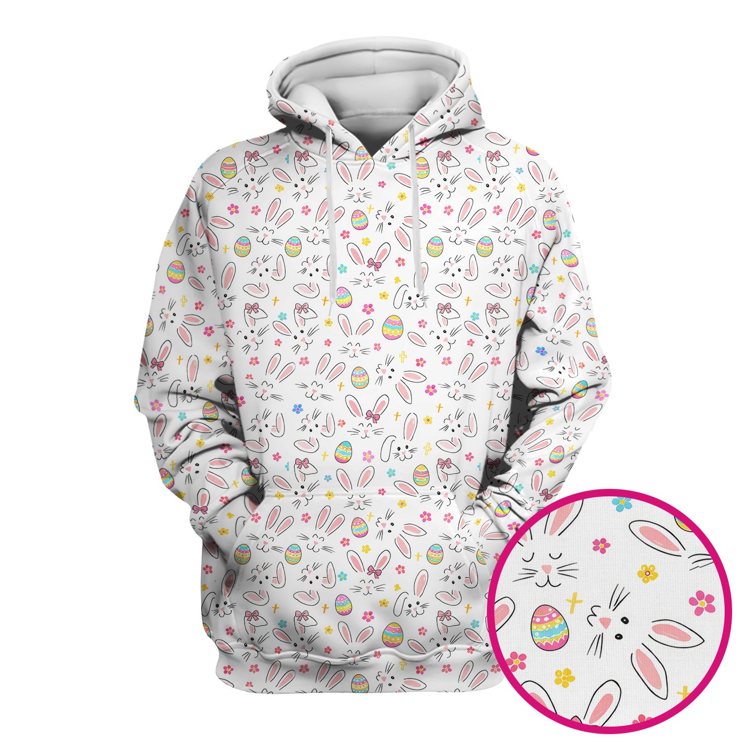 Easter Bunny Faces And Pastel Egg Print Scrub Top, Comfortable Scrubs for Nurses