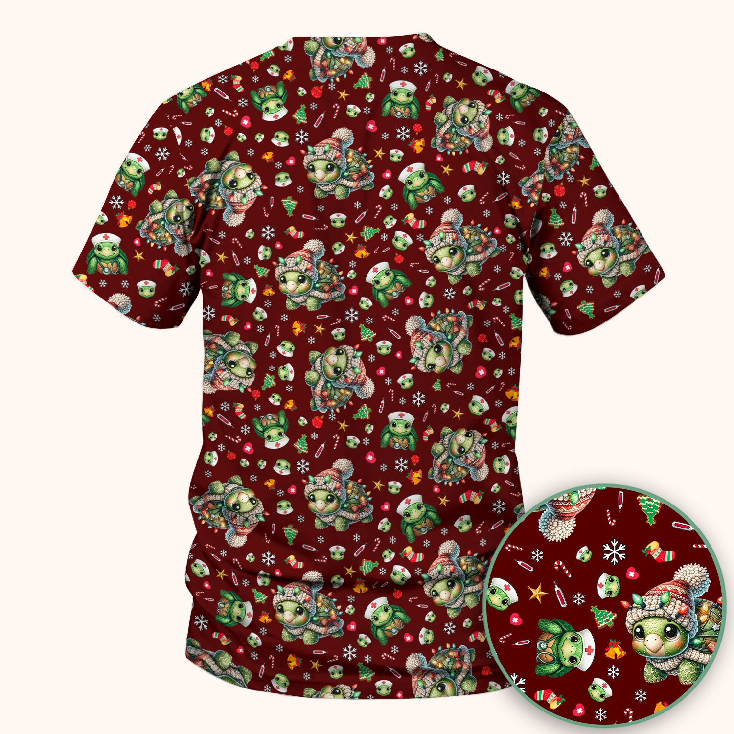 Christmas Turtle Scrub Top - Cute Funny Nurse Shirt - Holiday Medical Uniform for Women RN LPN CNA Gift Idea