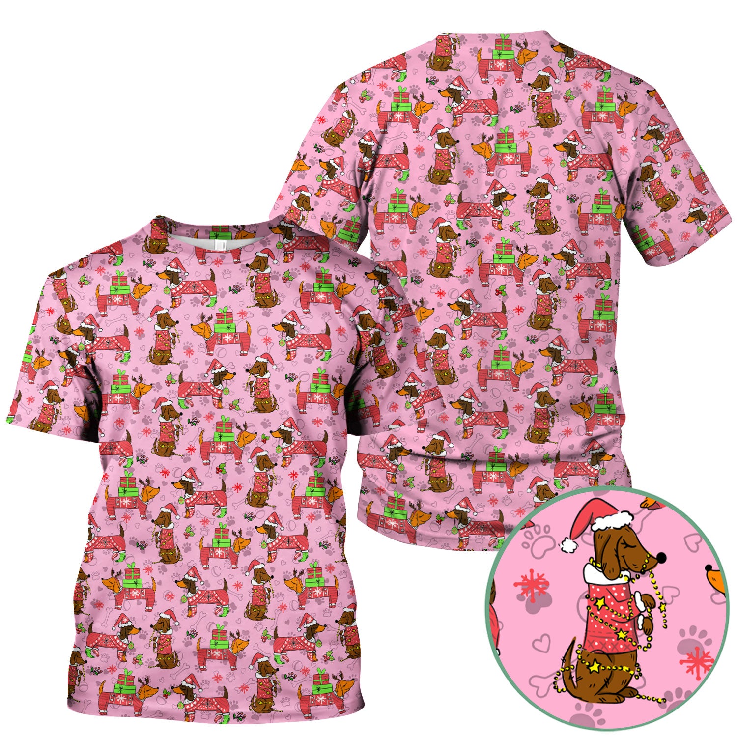 Christmas Dachshund Nurse Scrub Top for Women - Cute Sausage Dog in Santa Hat & Xmas Gift - Funny Holiday Nursing Shirt RN LPN CNA