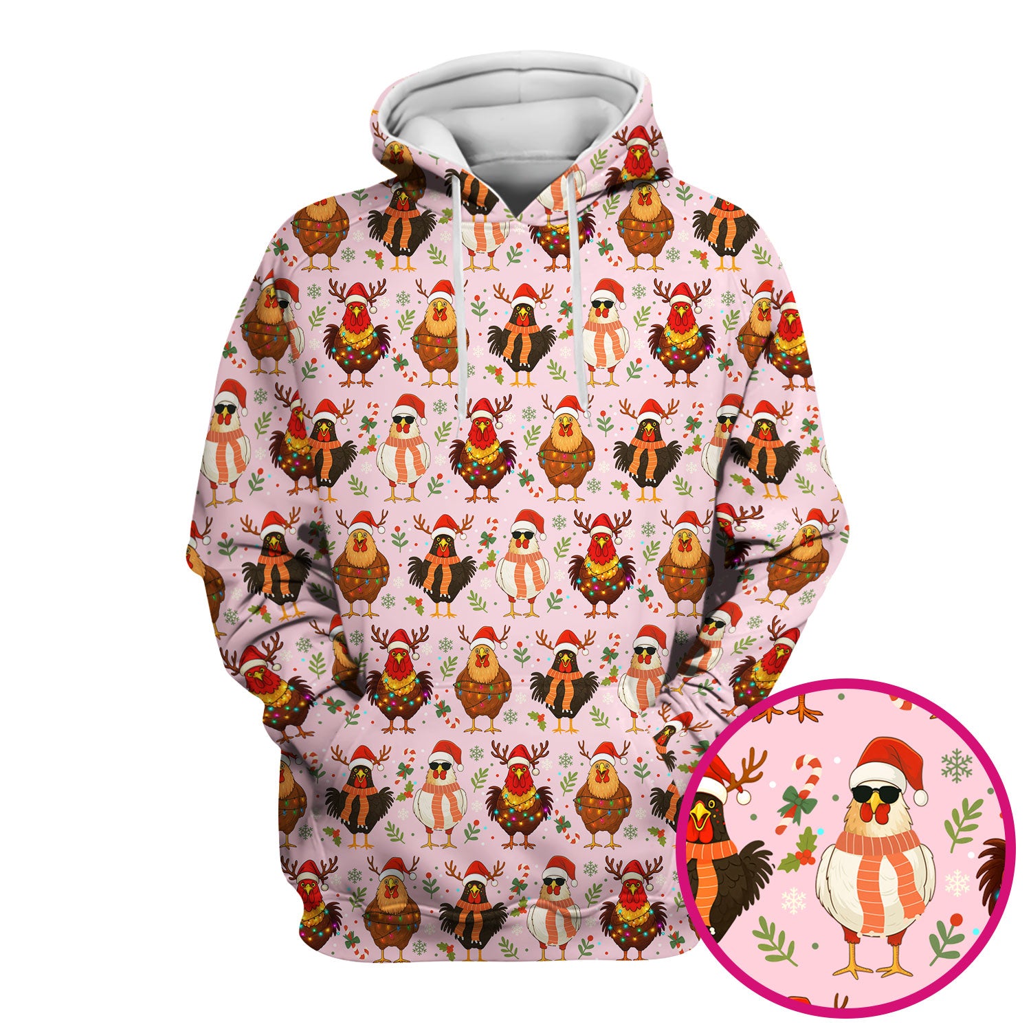 Christmas Chicken Scrub Tops for Women - Funny Holiday Hen Pattern Medical Scrub Shirt - Christmas Scrubs with Cute Chicken Design