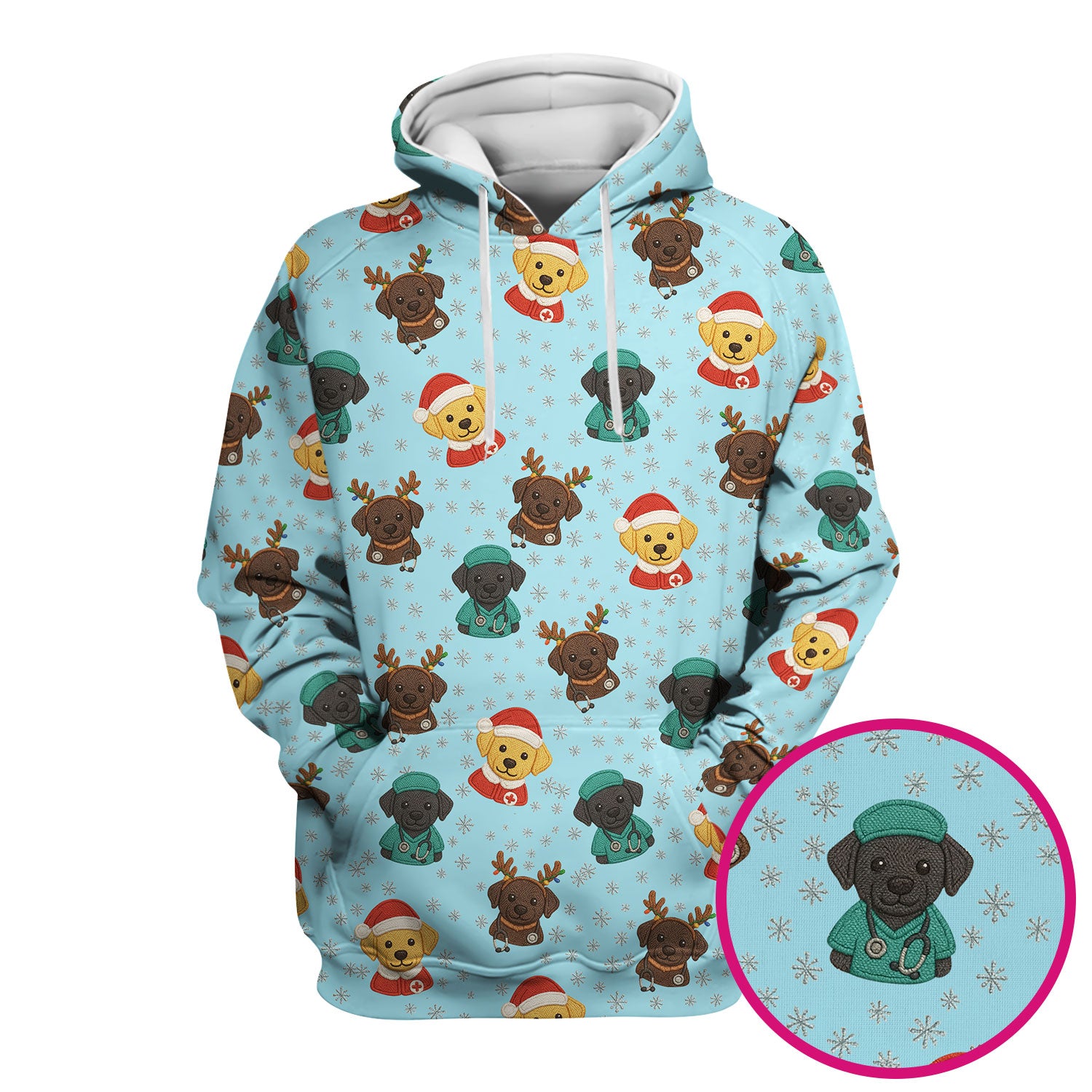 Christmas Dog Pattern Scrub Top, Cute Puppy Nurse Scrub Shirt, Holiday Nursing Uniform