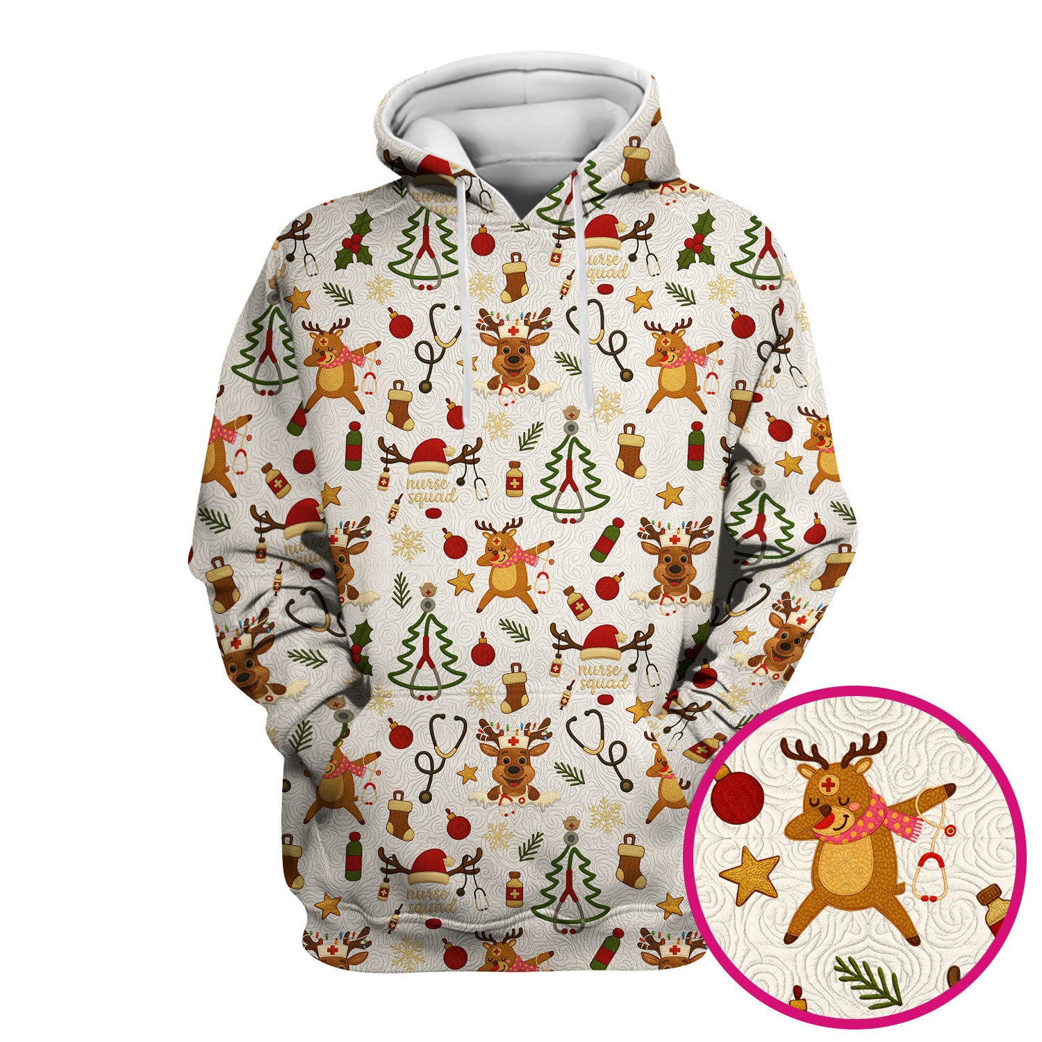 Christmas Reindeer Scrub Top - Cute Holiday Nurse Scrubs with Reindeer Print - Funny Xmas Medical Scrub Shirt Gift for Women CNA RN Doctor