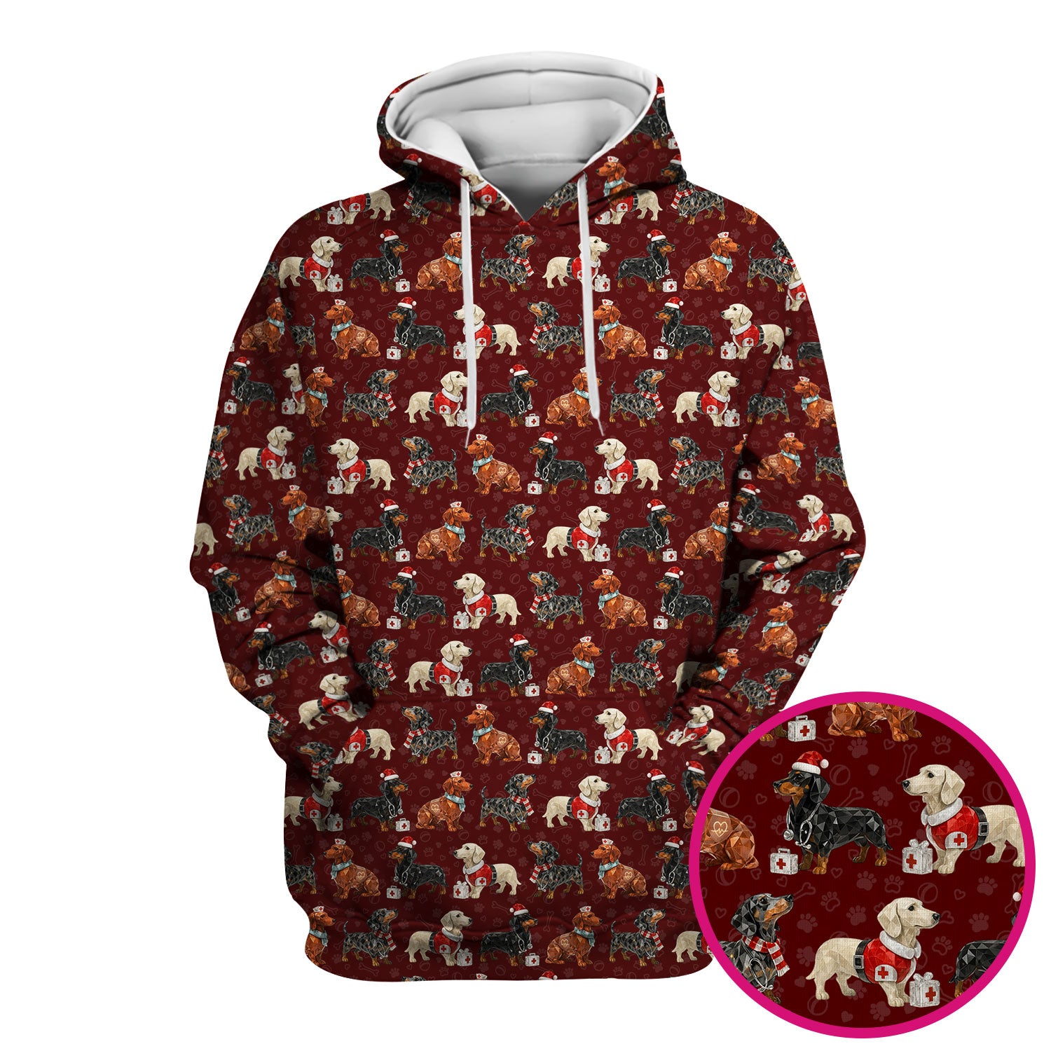 Funny Dachshund Christmas Dog Nurse Scrub Top, Holiday Puppy Medical Uniform Shirt For Nursing