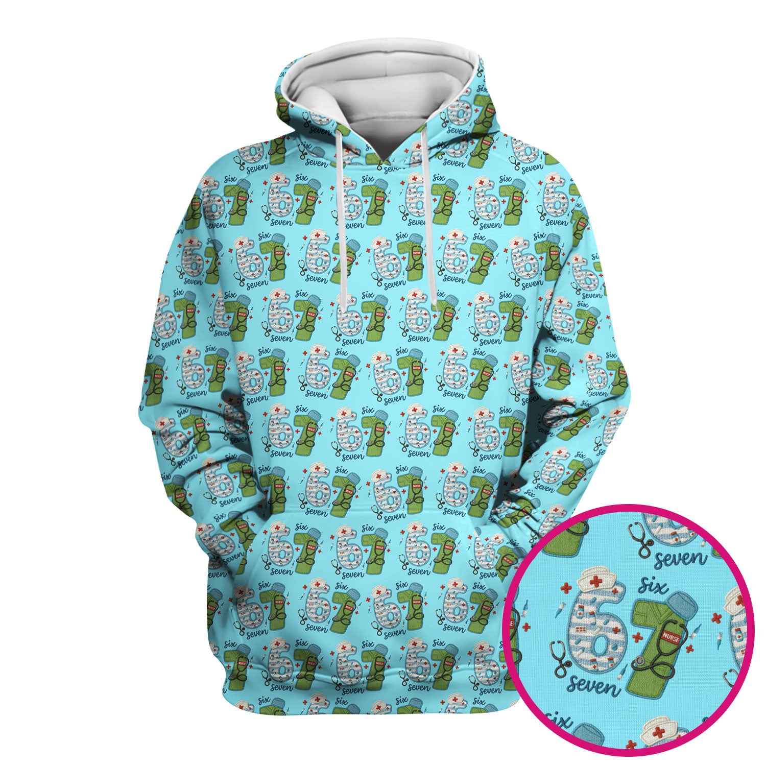 Nurse Six Seven Pattern Scrub Top, Cute Medical Number Print Shirt for Nursing Professionals