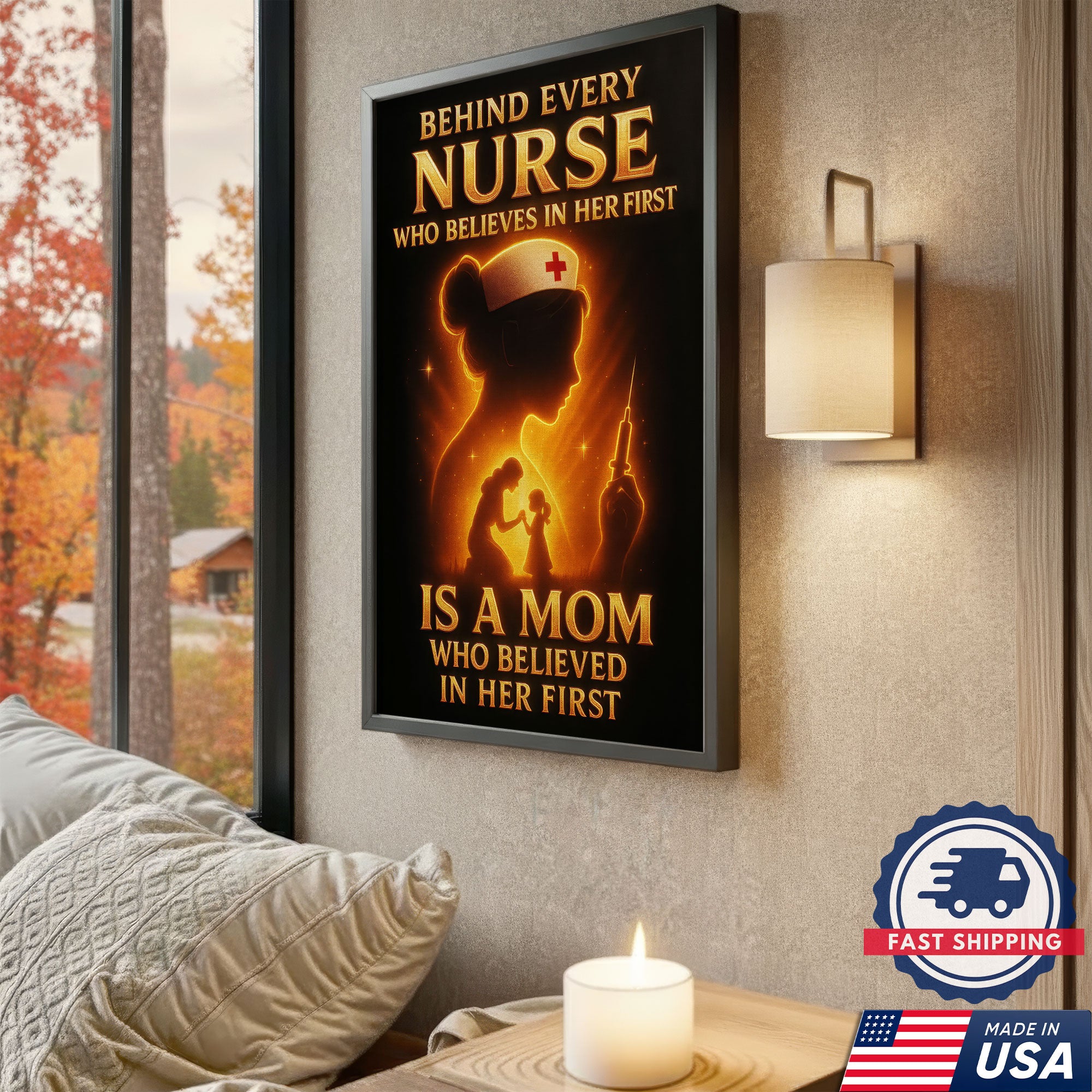 Nurse Mom Canvas Wall Art Inspirational Gift, Behind Every Nurse Quote, RN LPN CNA Gift
