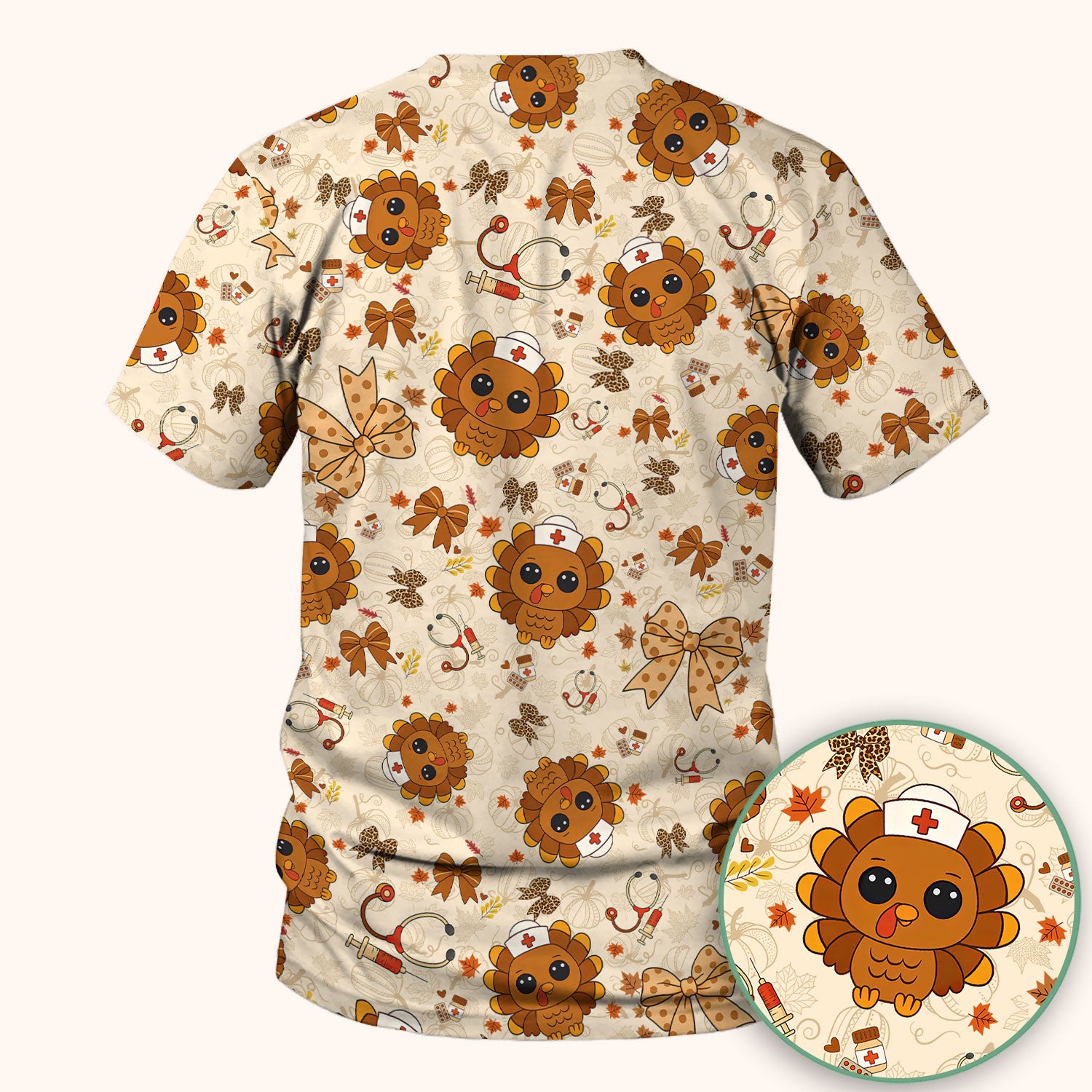 Thanksgiving Turkey Scrub for Nurses - Breathable Fabrics Nursing Uniform - Autumn Med Shirt Gift for Women