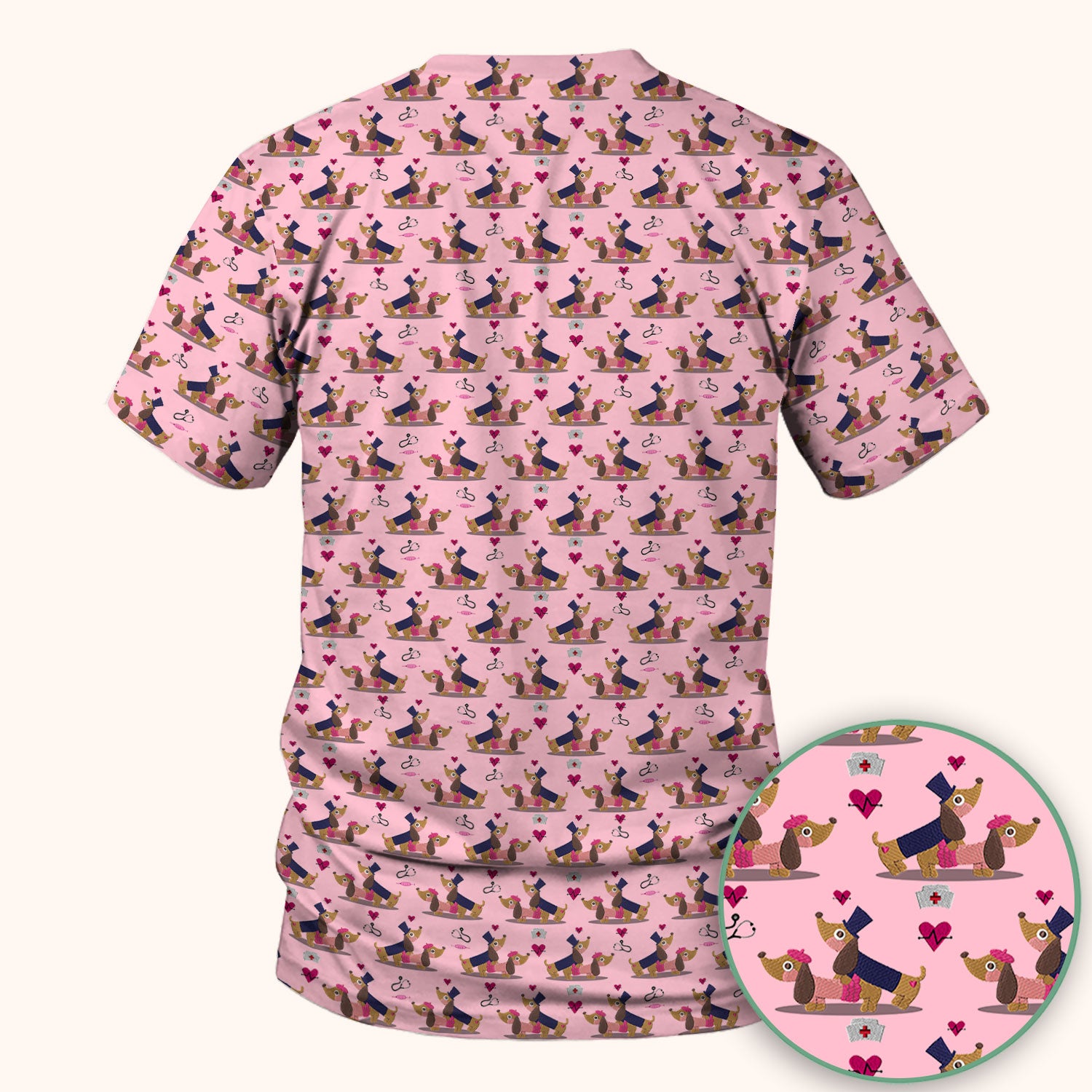 Cute Dachshund Valentine Nurse Scrub Top - Funny Gift for Women