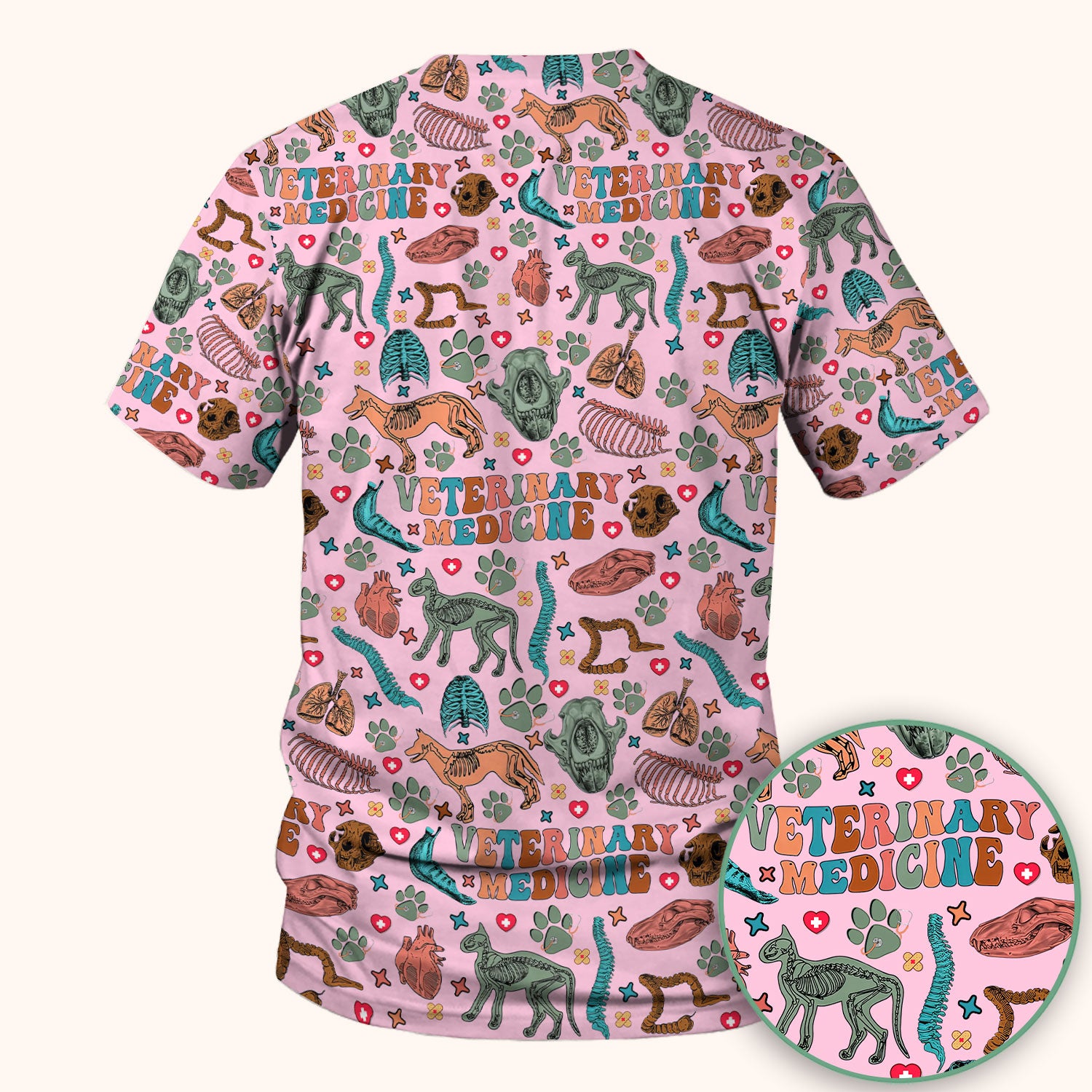 Veterinary Medicine Scrub Top - Cute Animal Anatomy Pattern Medical Shirt - Fun Vet Tech Nurse Scrubs for Women