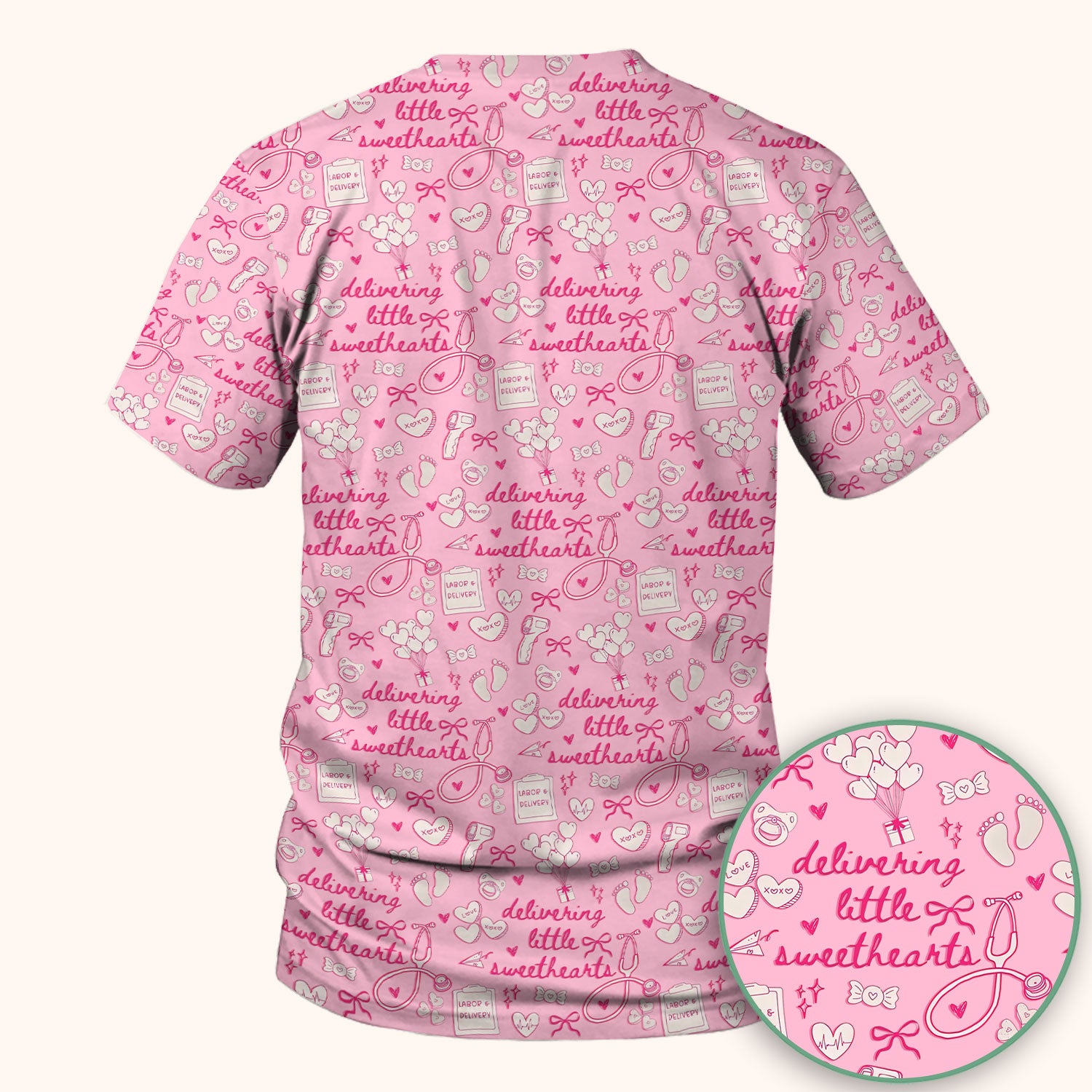 Valentine Labor And Delivery Scrub Top, XOXO Pattern Scrub Shirt, Breathable Fabrics Nursing Uniform For Women