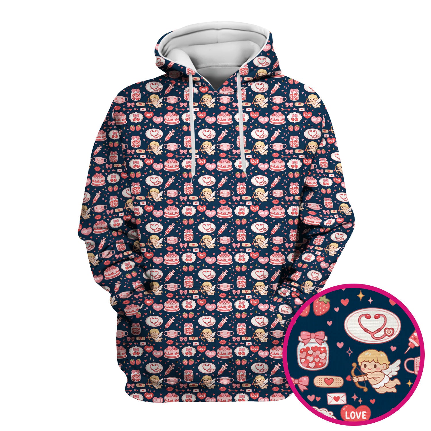 Cupid Nurse Scrub Top, Cute Love Medical Pattern Shirt For Valentine, Breathable Fabrics Nursing Uniform