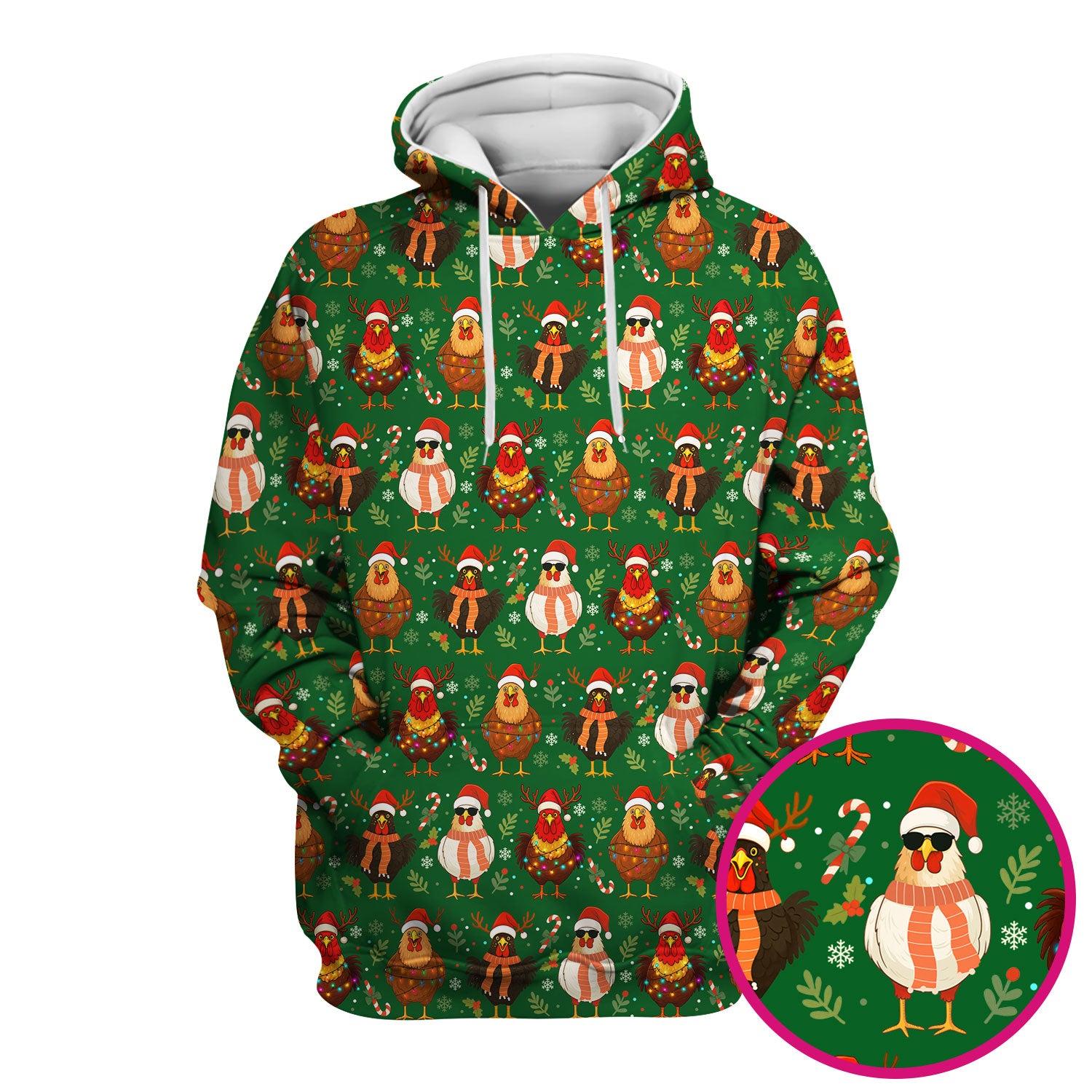 Chicken Scrubs Christmas Edition - Cute Funny Hen Pattern Medical Scrub Top for Women - Holiday Christmas Scrubs with Festive Print