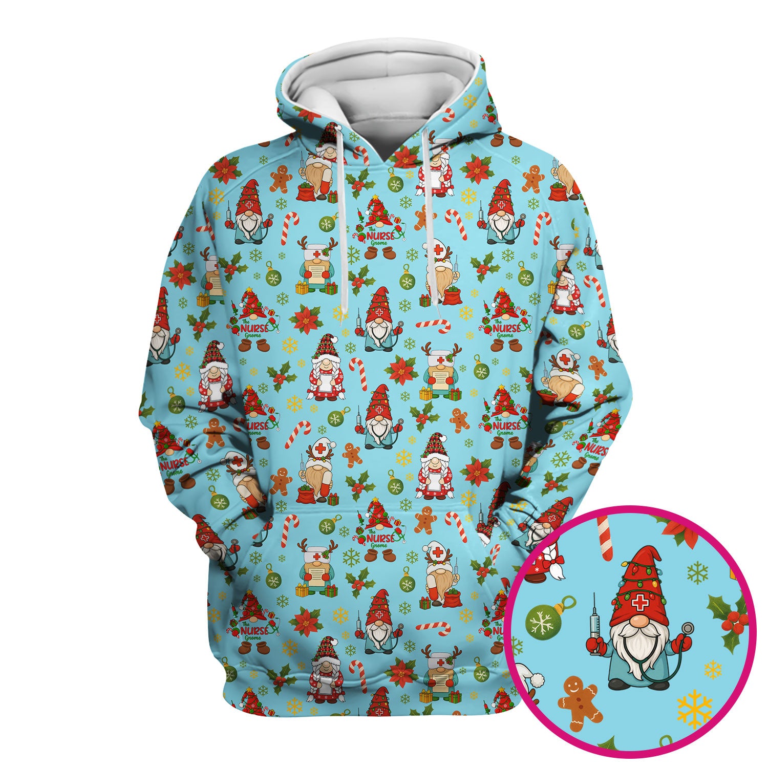 Funny Christmas Scrub Shirt - Gnome Santa Print Scrubs for Nurses - Holiday Medical Scrub Top Gift for Women, Men, CNA, RN, Doctor, Medical Staff