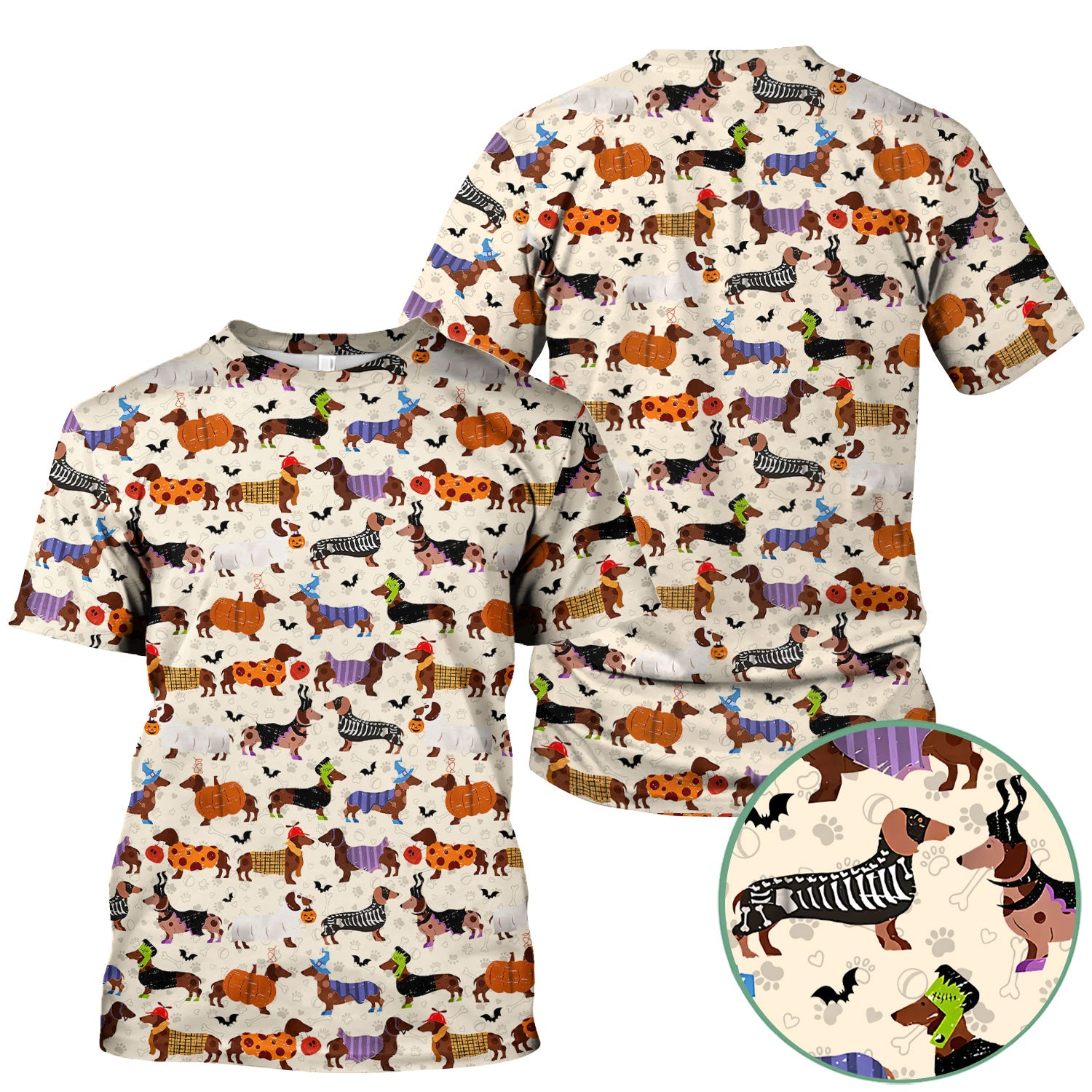 Halloween Dachshund Scrub Top for Women - Funny Pumpkin Skeleton Nursing Uniform RN LPN CNA Gift - Cute Sausage Dog Print Medical Shirt