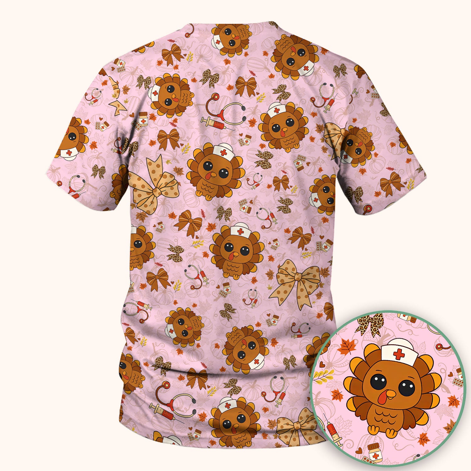 Thanksgiving Turkey Scrub for Nurses - Breathable Fabrics Nursing Uniform - Autumn Med Shirt Gift for Women